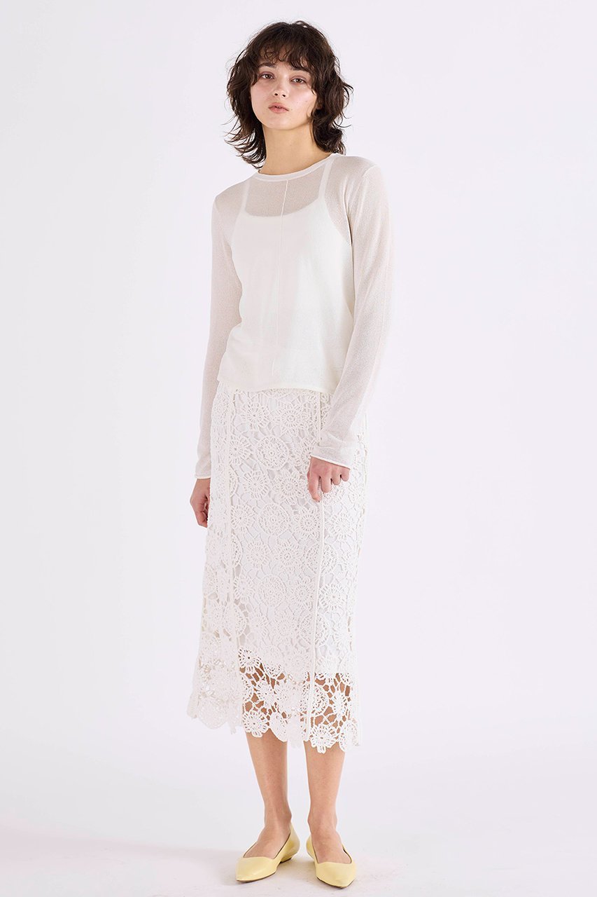【マリリンムーン/MARILYN MOON】のクロシェニットスカート 大人の最旬トレンドファッション＆コーディネート founy(ファウニー) 　ファッション　Fashion　レディースファッション　Fashion for Women　スカート　Skirts　ロングスカート　Long Skirts / Maxi & Midi Skirts　おすすめ　Recommended / Our Picks　かぎ針　Crochet　インナー　Innerwear　キャミソール　Camisole, Spaghetti Strap Top　ジャケット　Jacket, Outerwear　ロング　Long, Long-Length　台形　A-Line, Trapezoid Shape　透かし　Cut-Out, Lacework　other-6|ID: prp329100004872749 ipo3291000000036343774