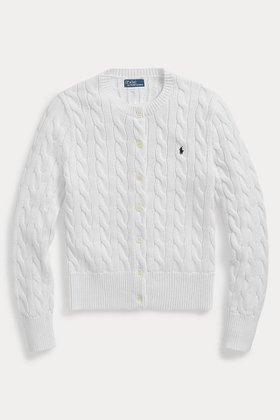 【ラルフローレン/RALPH LAUREN】 【POLO RALPH LAUREN】ケーブルニット コットン クルーネック カーディガン大人の最旬トレンドファッション＆コーディネート founy(ファウニー) ファッション Fashion レディースファッション Fashion for Women トップス・カットソー Cut & Sew Tops ニット Knit Tops & Sweaters カーディガン・羽織り Layered Style Cardigans カフス Cuff Design カーディガン Cardigan, Knitwear スリム Slim, Slim Fit バランス Balance, Style Balance フィット Fit, Slim Fit エレガント 上品 Elegant |ID:prp329100004872753