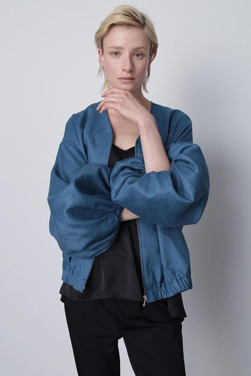 【ヒューエルミュージアム/hueLe Museum】の【hLM】麻ジップアップブルゾン インテリア・キッズ・メンズ・レディースファッション・服の通販 founy(ファニー) 　ファッション　Fashion　レディースファッション　Fashion for Women　アウター　Coat / Outerwear Collection　レディースジャケット・軽アウター　Jackets　ブルゾンジャケット・スポーティアウター　Blouson Jackets　サマー　Summer, Summer Style　ジャケット　Jacket, Outerwear　スリーブ　Sleeve, Long Sleeve / Short Sleeve　ドレープ　Drape, Draping Fabric　ブルゾン　Blouson, Bomber Jacket　リネン　Linen, Linen Fabric　ブルー|ID: prp329100004872797 ipo3291000000036344402