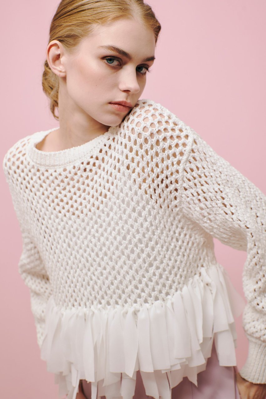 【アルアバイル/allureville】の【Loulou Willoughby】シフォンパピエメッシュプルオーバー 大人の最旬トレンドファッション＆コーディネート founy(ファウニー) 　ファッション　Fashion　レディースファッション　Fashion for Women　トップス・カットソー　Cut & Sew Tops　ニット　Knit Tops & Sweaters　カジュアルプルオーバー・ニットトップス　Pullovers & Knit Tops / Casual Pullovers　シアー　Sheer, See-Through　シフォン　Chiffon, Lightweight Fabric　フリンジ　Fringe, Tassel　メッシュ　Mesh, Net Fabric　夏　Summer　春　Spring　S/S・春夏　SS, Spring/Summer, Warm Season　other-6|ID: prp329100004872800 ipo3291000000036872527