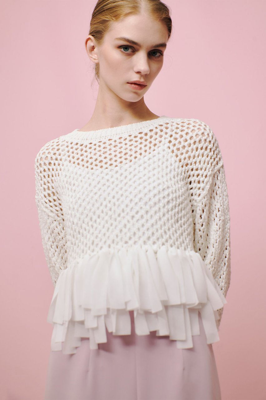 【アルアバイル/allureville】の【Loulou Willoughby】シフォンパピエメッシュプルオーバー 大人の最旬トレンドファッション＆コーディネート founy(ファウニー) 　ファッション　Fashion　レディースファッション　Fashion for Women　トップス・カットソー　Cut & Sew Tops　ニット　Knit Tops & Sweaters　カジュアルプルオーバー・ニットトップス　Pullovers & Knit Tops / Casual Pullovers　シアー　Sheer, See-Through　シフォン　Chiffon, Lightweight Fabric　フリンジ　Fringe, Tassel　メッシュ　Mesh, Net Fabric　夏　Summer　春　Spring　S/S・春夏　SS, Spring/Summer, Warm Season　other-8|ID: prp329100004872800 ipo3291000000036872533