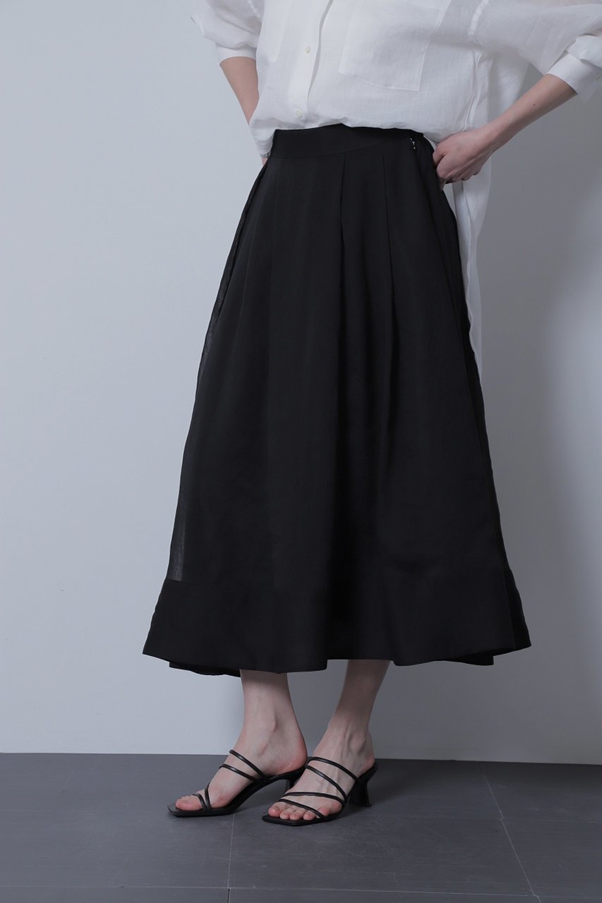 【ヒューエルミュージアム/hueLe Museum】の【hLM】ソフトオーガンジーSkirt インテリア・キッズ・メンズ・レディースファッション・服の通販 founy(ファウニー) 　ファッション　Fashion　レディースファッション　Fashion for Women　スカート　Skirts　ロングスカート　Long Skirts / Maxi & Midi Skirts　オーガンジー　Organza Fabric　ギャザー　Gathered, Ruffled　シアー　Sheer, See-Through　フロント　Front, Front Design　プリーツ　Pleats, Pleated　ロング　Long, Long-Length　エレガント 上品　Elegant　ブラック|ID: prp329100004872827 ipo3291000000036344756