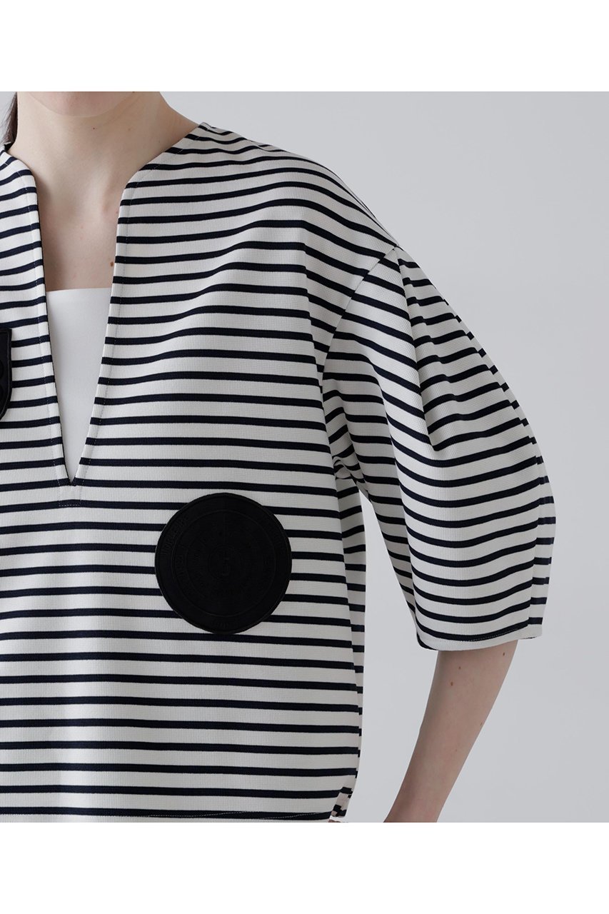 【アドーア/ADORE】のエンブレムボーダー 人気、トレンドファッション・服の通販 founy(ファニー) 　ファッション　Fashion　レディースファッション　Fashion for Women　トップス・カットソー　Cut & Sew Tops　シャツ・ブラウス・オフィスカジュアル　Elegant Blouses & Button-Ups　ロングTシャツ・Tシャツ　Longline T-Shirts & Tees　カットソー・ベーシックTシャツ　Cut-and-Sewn Tops / Stretch Tees & Basics　コンパクト　Compact, Small Size　ショート　Short, Short Length　スリーブ　Sleeve, Long Sleeve / Short Sleeve　バスク　Basque, Basque Style　ボーダー　Border, Stripe　モノトーン　Monotone, Black and White　新作・新入荷　New Arrivals / New In　other-6|ID: prp329100004872855 ipo3291000000036344993