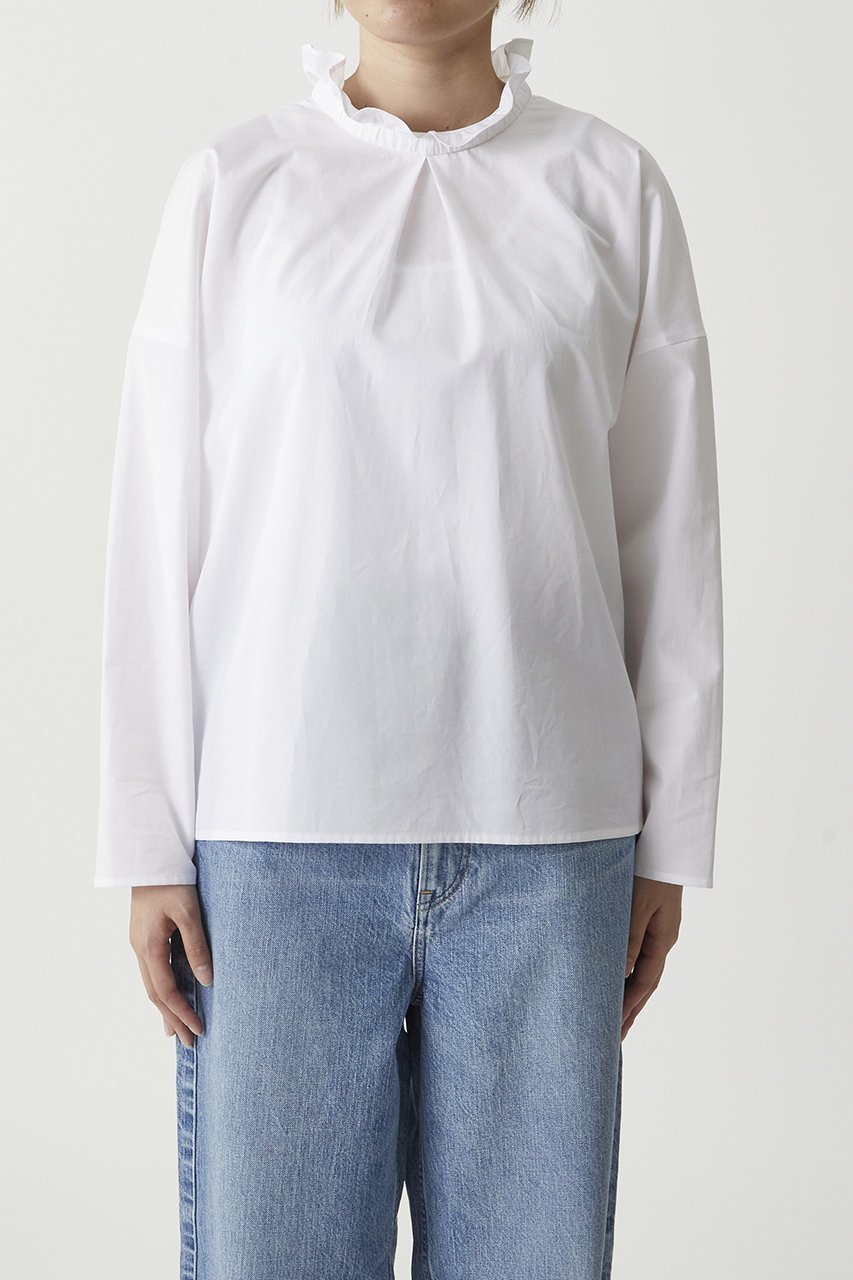 【プルミエ アロンディスモン/1er Arrondissement】の【富岡佳子×1er Arrondissement】スタンドラッフルカラーブラウス 人気、トレンドファッション・服の通販 founy(ファニー) ファッション Fashion レディースファッション Fashion for Women トップス・カットソー Cut & Sew Tops シャツ・ブラウス・オフィスカジュアル Elegant Blouses & Button-Ups スタンド Stand Collar, Upright Stand スラックス Slacks, Dress Pants スリーブ Sleeve, Long Sleeve / Short Sleeve デニム Denim, Jeans Material ラッフル Ruffle, Frill ロング Long, Long-Length other-4|ID: prp329100004872934 ipo3291000000036345623