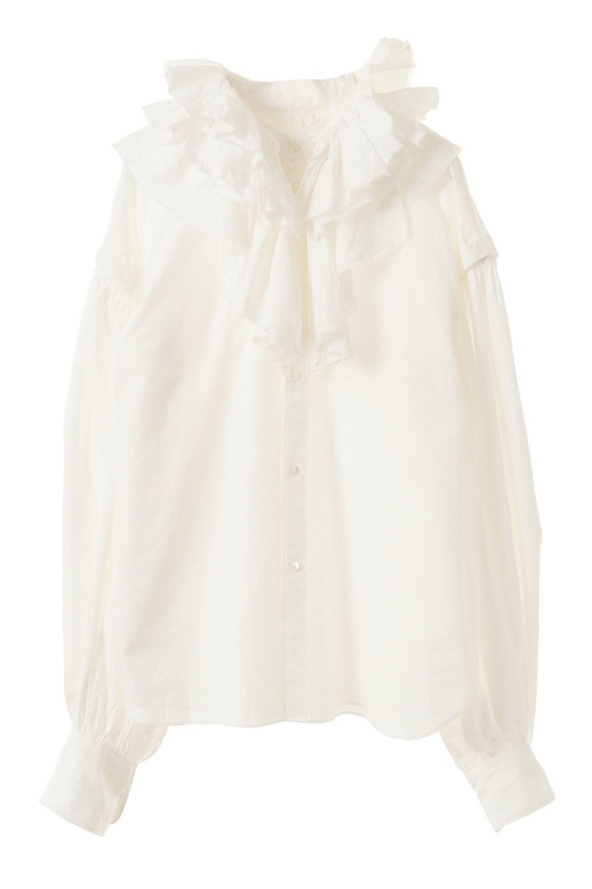 【カレンテージ/CURRENTAGE】の2WAYラッフルフリルブラウス インテリア・キッズ・メンズ・レディースファッション・服の通販 founy(ファニー) 　ファッション　Fashion　レディースファッション　Fashion for Women　トップス・カットソー　Cut & Sew Tops　シャツ・ブラウス・オフィスカジュアル　Elegant Blouses & Button-Ups　シルク　Silk, 100% Silk　スリーブ　Sleeve, Long Sleeve / Short Sleeve　フェミニン　Feminine, Girly　フリル　Frill, Ruffle　フロント　Front, Front Design　リラックス　Relax, Relaxed Fit　ロング　Long, Long-Length　ホワイト|ID: prp329100004872936 ipo3291000000036345638