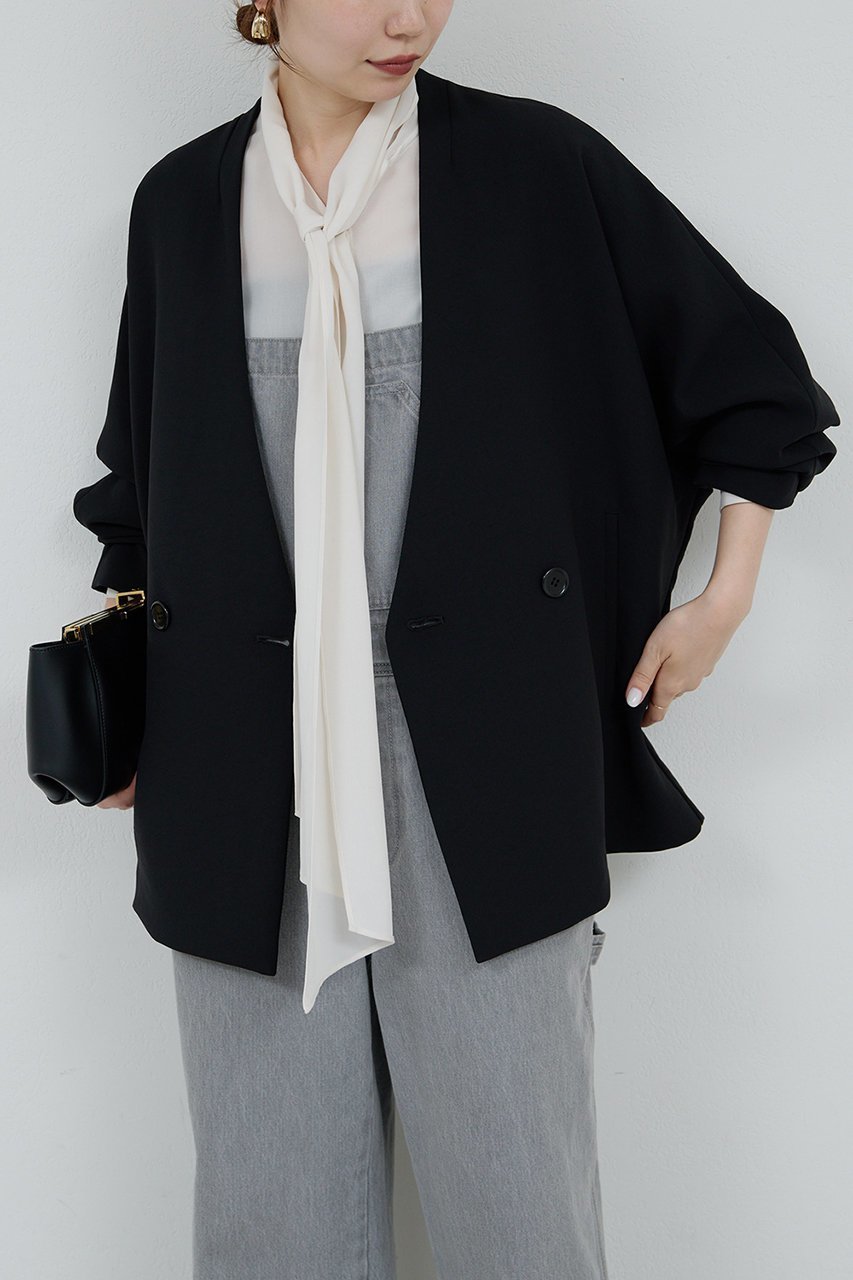 【ガリャルダガランテ/GALLARDAGALANTE】のジャージードルマンジャケット インテリア・キッズ・メンズ・レディースファッション・服の通販 founy(ファニー) 　ファッション　Fashion　レディースファッション　Fashion for Women　アウター　Coat / Outerwear Collection　レディースジャケット・軽アウター　Jackets　カーディガン　Cardigan, Knitwear　ジャケット　Jacket, Outerwear　デニム　Denim, Jeans Material　再入荷　Restock / Back in Stock　楽ちん　Easy Fit, Comfortable　ブラック|ID: prp329100004872943 ipo3291000000036345687