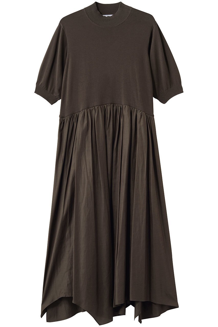 【ランバン オン ブルー/LANVIN en Bleu】のニットドッキングワンピース インテリア・キッズ・メンズ・レディースファッション・服の通販 founy(ファニー) 　ファッション　Fashion　レディースファッション　Fashion for Women　ワンピース　Dresses　チュニック　Tunic Tops & Dresses　イレギュラーヘム　Irregular Hem　シアー　Sheer, See-Through　ジャケット　Jacket, Outerwear　スリーブ　Sleeve, Long Sleeve / Short Sleeve　チュニック　Tunic, Long Top　ドッキング　Docking, Mixed Material　ハイネック　High Neck, Mock Neck　パーティ　Party, Party Style　ロング　Long, Long-Length　新作・新入荷　New Arrivals / New In　ブラウン|ID: prp329100004873016 ipo3291000000036346295