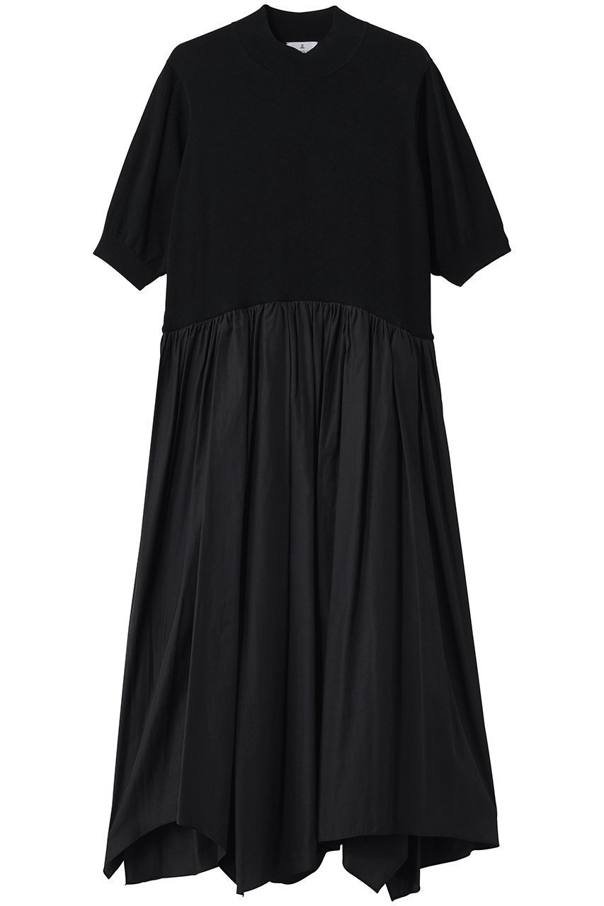 【ランバン オン ブルー/LANVIN en Bleu】のニットドッキングワンピース インテリア・キッズ・メンズ・レディースファッション・服の通販 founy(ファニー) 　ファッション　Fashion　レディースファッション　Fashion for Women　ワンピース　Dresses　チュニック　Tunic Tops & Dresses　イレギュラーヘム　Irregular Hem　シアー　Sheer, See-Through　ジャケット　Jacket, Outerwear　スリーブ　Sleeve, Long Sleeve / Short Sleeve　チュニック　Tunic, Long Top　ドッキング　Docking, Mixed Material　ハイネック　High Neck, Mock Neck　パーティ　Party, Party Style　ロング　Long, Long-Length　新作・新入荷　New Arrivals / New In　ブラック|ID: prp329100004873016 ipo3291000000036346297