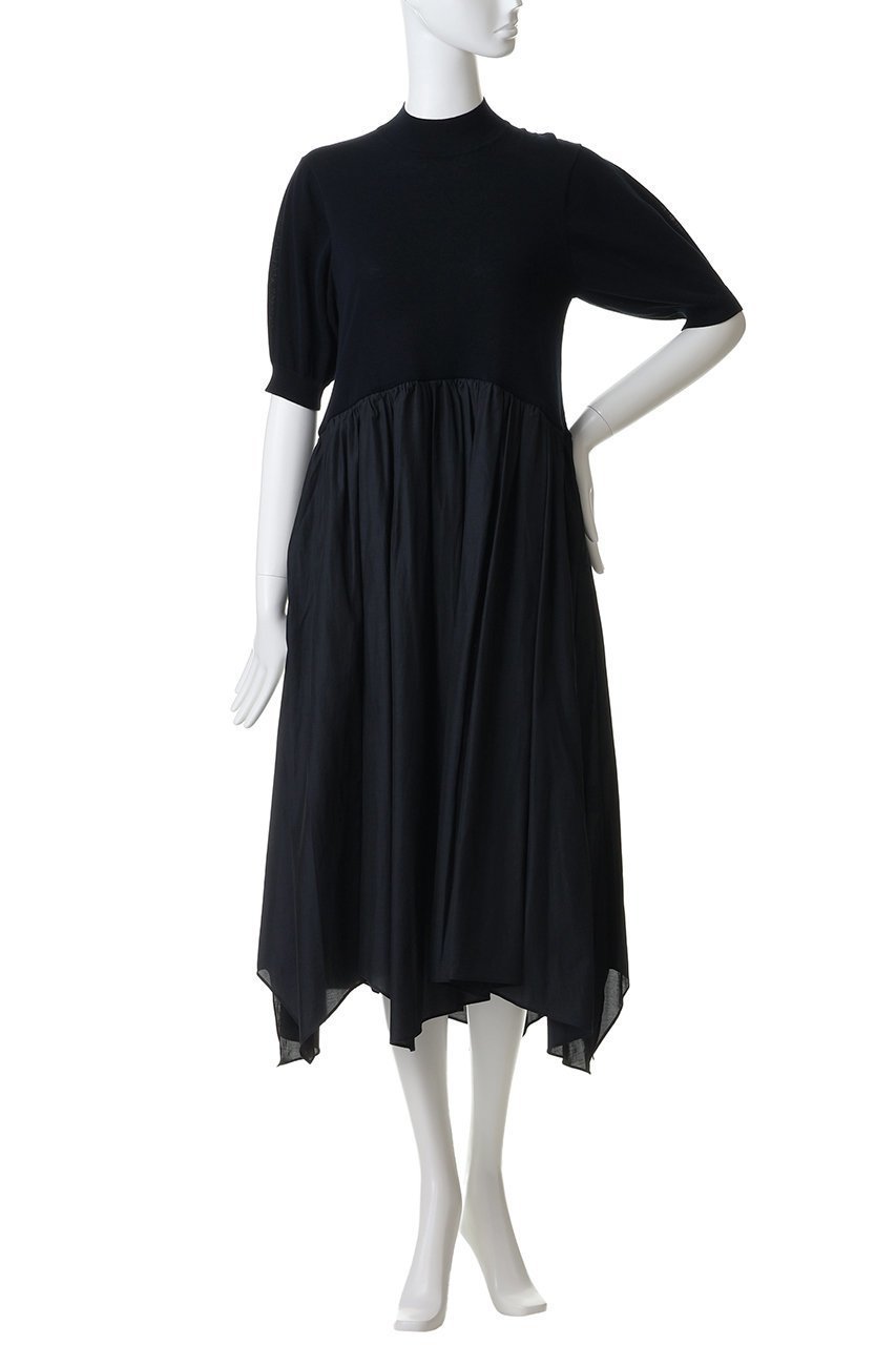 【ランバン オン ブルー/LANVIN en Bleu】のニットドッキングワンピース 人気、トレンドファッション・服の通販 founy(ファニー) 　ファッション　Fashion　レディースファッション　Fashion for Women　ワンピース　Dresses　チュニック　Tunic Tops & Dresses　イレギュラーヘム　Irregular Hem　シアー　Sheer, See-Through　ジャケット　Jacket, Outerwear　スリーブ　Sleeve, Long Sleeve / Short Sleeve　チュニック　Tunic, Long Top　ドッキング　Docking, Mixed Material　ハイネック　High Neck, Mock Neck　パーティ　Party, Party Style　ロング　Long, Long-Length　新作・新入荷　New Arrivals / New In　other-2|ID: prp329100004873016 ipo3291000000036346298