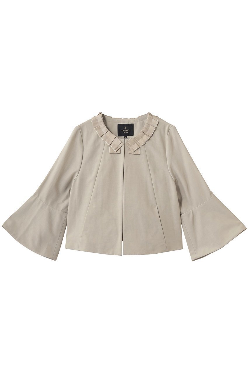 【ランバン オン ブルー/LANVIN en Bleu】のグログランノーカラージャケット インテリア・キッズ・メンズ・レディースファッション・服の通販 founy(ファニー) 　ファッション　Fashion　レディースファッション　Fashion for Women　アウター　Coat / Outerwear Collection　レディースジャケット・軽アウター　Jackets　ノーカラージャケット / シンプル上品コーデ　Collarless Jackets　おすすめ　Recommended / Our Picks　キュプラ　Cupro, Eco Fabric　グログラン　Grosgrain, Grosgrain Ribbon　ジャケット　Jacket, Outerwear　スリーブ　Sleeve, Long Sleeve / Short Sleeve　セットアップ　Set-Up, Coordinated Outfit　フレア　Flare, Flared　エレガント 上品　Elegant　ベージュ|ID: prp329100004873023 ipo3291000000036894120