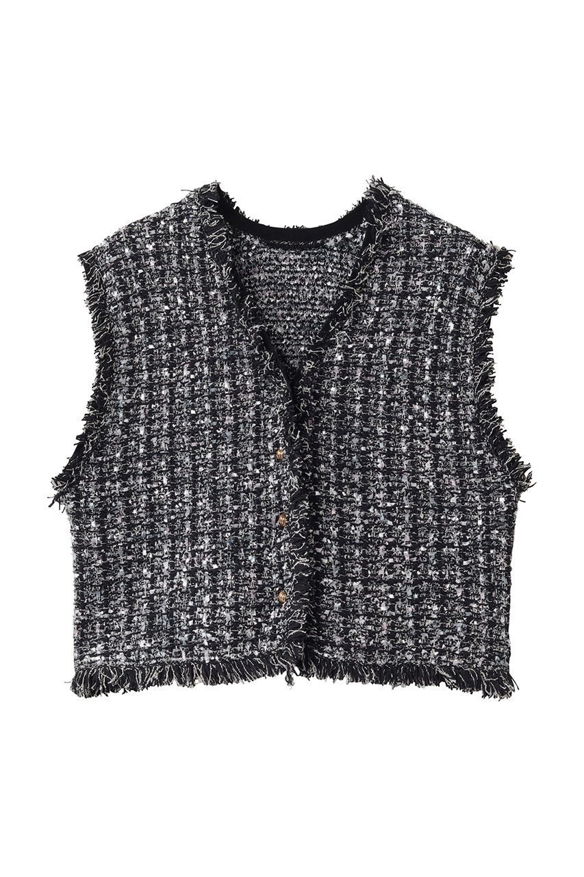 【ランバン オン ブルー/LANVIN en Bleu】のニットツイードベスト インテリア・キッズ・メンズ・レディースファッション・服の通販 founy(ファウニー) 　ファッション　Fashion　レディースファッション　Fashion for Women　トップス・カットソー　Cut & Sew Tops　ニット　Knit Tops & Sweaters　ベスト&ジレ / 重ね着スタイル　Vests & Gilets　カジュアルプルオーバー・ニットトップス　Pullovers & Knit Tops / Casual Pullovers　ツイード　Twill, Twill Weave　パーティ　Party, Party Style　ベスト　Vest, Waistcoat　マーガレット　Marguerite, Daisy Pattern　モチーフ　Motif, Design Theme　ブラック|ID: prp329100004873032 ipo3291000000037238542