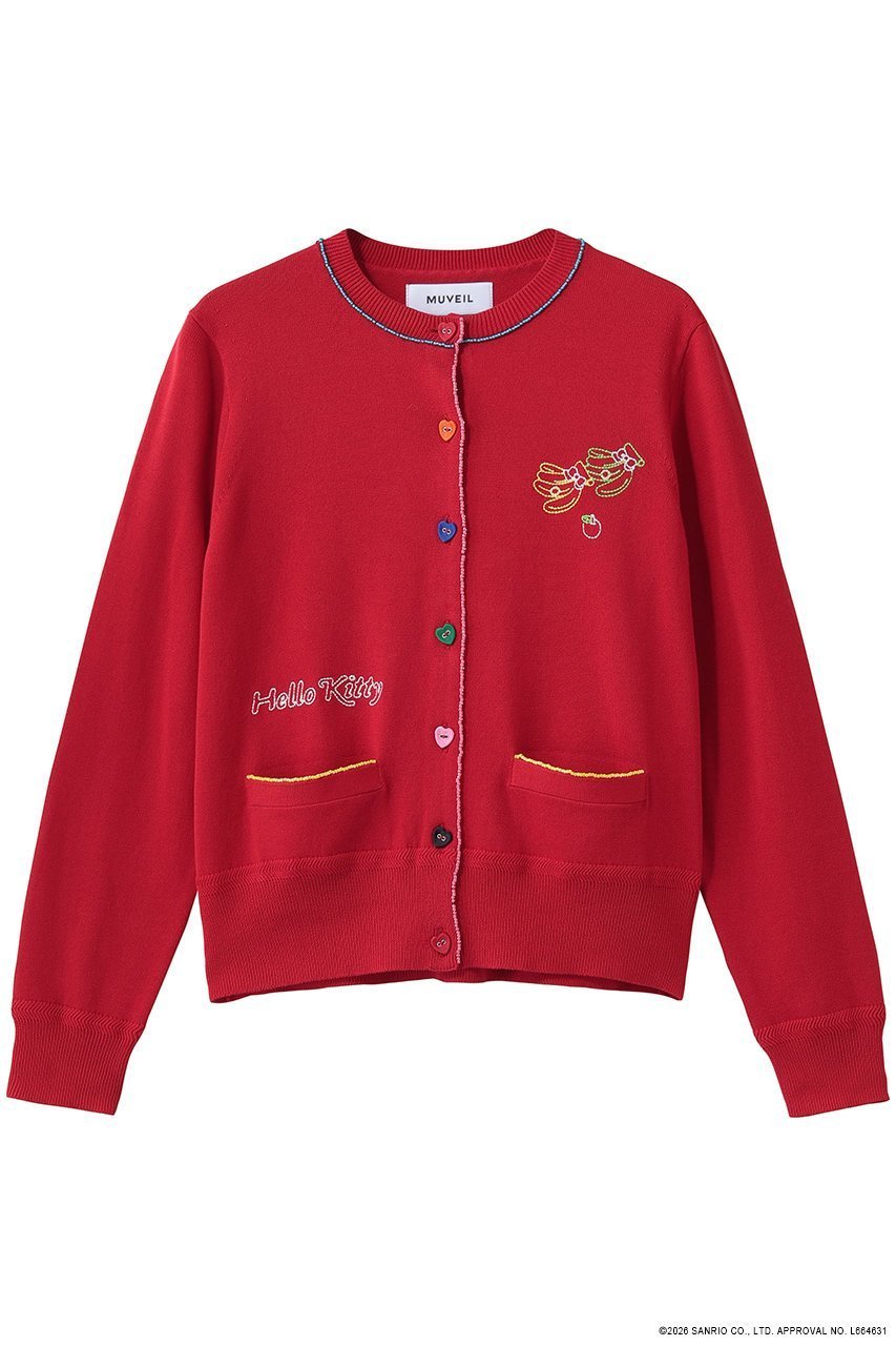 【ミュベール/MUVEIL】のサンリオキャラクターズコラボ ハローキティ カーディガン 人気、トレンドファッション・服の通販 founy(ファニー) 　ファッション　Fashion　レディースファッション　Fashion for Women　トップス・カットソー　Cut & Sew Tops　ニット　Knit Tops & Sweaters　カーディガン・羽織り　Layered Style Cardigans　なめらか　Smooth, Silky Texture　カーディガン　Cardigan, Knitwear　グログラン　Grosgrain, Grosgrain Ribbon　トレンド　Trend, Trending Now　ベーシック　Basic, Essential　新作・新入荷　New Arrivals / New In　 other-1|ID: prp329100004873046 ipo3291000000036346534