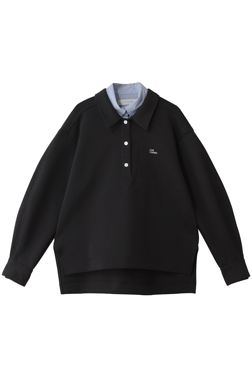 【フォルフォルモ/FORFORMO】のLayered Shirt Tops インテリア・キッズ・メンズ・レディースファッション・服の通販 founy(ファニー) 　ファッション　Fashion　レディースファッション　Fashion for Women　トップス・カットソー　Cut & Sew Tops　シャツ・ブラウス・オフィスカジュアル　Elegant Blouses & Button-Ups　おすすめ　Recommended / Our Picks　ストレッチ　Stretch, Stretchy Fabric　スリーブ　Sleeve, Long Sleeve / Short Sleeve　ポロシャツ　Polo Shirt, Collared Tee　ロング　Long, Long-Length　ネイビー|ID: prp329100004873133 ipo3291000000036894548
