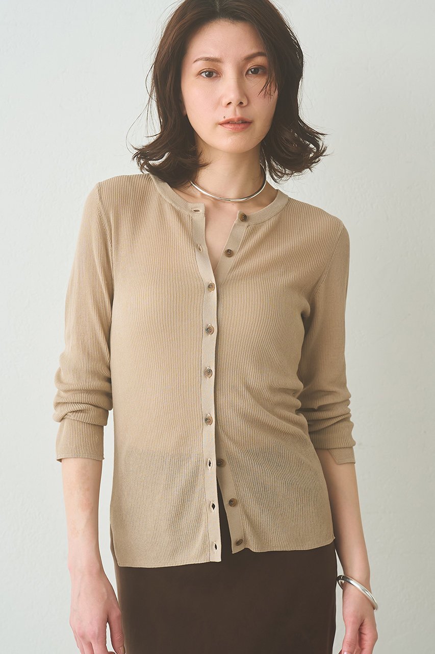 【ウィムガゼット/Whim Gazette】のシアーリブニットカーディガン インテリア・キッズ・メンズ・レディースファッション・服の通販 founy(ファニー) 　ファッション　Fashion　レディースファッション　Fashion for Women　トップス・カットソー　Cut & Sew Tops　ニット　Knit Tops & Sweaters　カーディガン・羽織り　Layered Style Cardigans　おすすめ　Recommended / Our Picks　アンサンブル　Ensemble Set　カーディガン　Cardigan, Knitwear　クール　Cool, Chic　シアー　Sheer, See-Through　スリット　Slit, Slit Detail　フィット　Fit, Slim Fit　エレガント 上品　Elegant　ベージュ|ID: prp329100004873208 ipo3291000000036894696