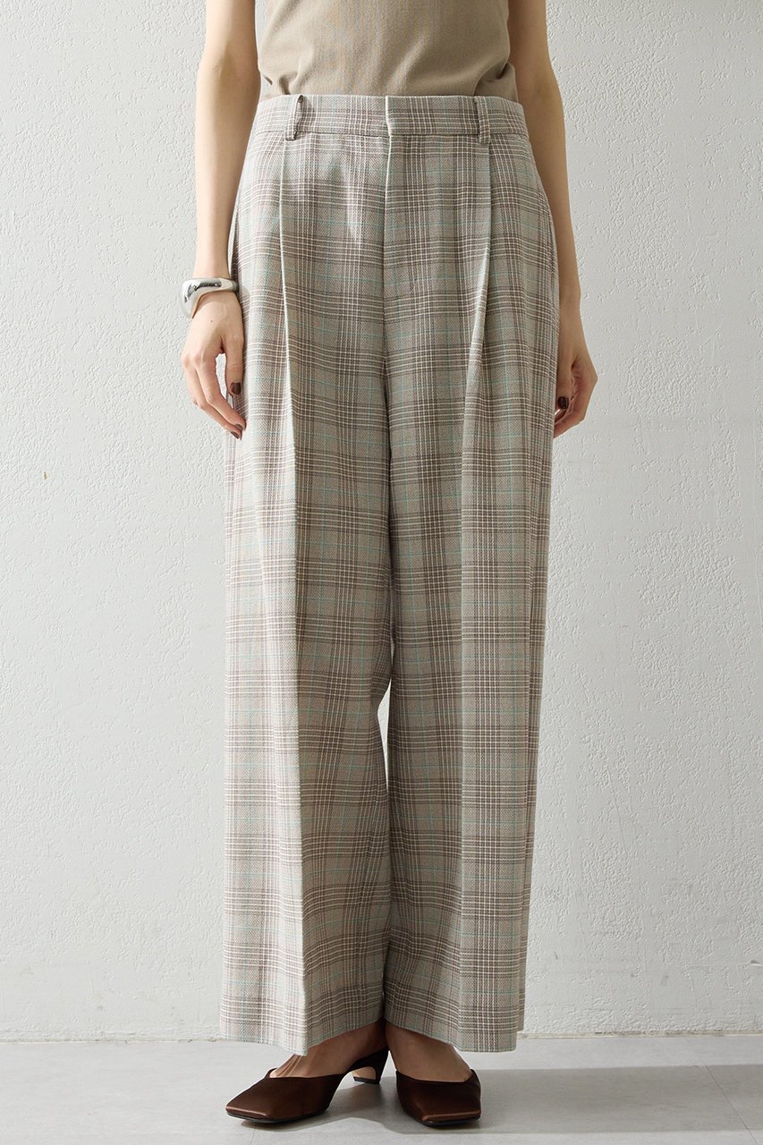 【ウィムガゼット/Whim Gazette】のコットンチェックパンツ インテリア・キッズ・メンズ・レディースファッション・服の通販 founy(ファウニー) 　ファッション　Fashion　レディースファッション　Fashion for Women　パンツ　Pants & Trousers　おすすめ　Recommended / Our Picks　セットアップ　Set-Up, Coordinated Outfit　センター　Center, Center Line　チェック　Check, Plaid, Tartan　フロント　Front, Front Design　ワイド　Wide, Wide Fit　ベージュ|ID: prp329100004873217 ipo3291000000036955000