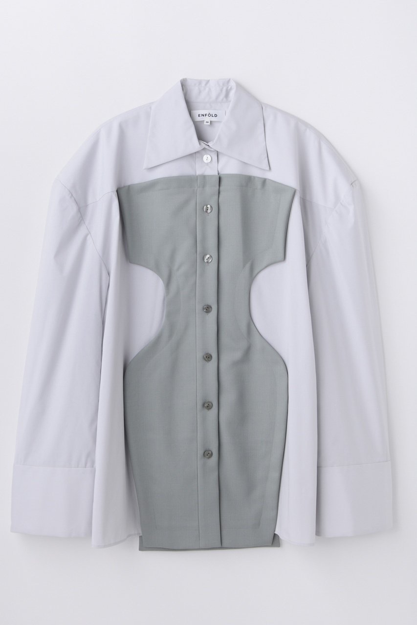 【エンフォルド/ENFOLD】のSILHOUETTE BIG SHIRT インテリア・キッズ・メンズ・レディースファッション・服の通販 founy(ファニー) 　ファッション　Fashion　レディースファッション　Fashion for Women　トップス・カットソー　Cut & Sew Tops　シャツ・ブラウス・オフィスカジュアル　Elegant Blouses & Button-Ups　おすすめ　Recommended / Our Picks　シェイプ　Shape, Slim Fit　スリーブ　Sleeve, Long Sleeve / Short Sleeve　セットアップ　Set-Up, Coordinated Outfit　バランス　Balance, Style Balance　プリーツ　Pleats, Pleated　ロング　Long, Long-Length　新作・新入荷　New Arrivals / New In　ライトグレー|ID: prp329100004873225 ipo3291000000036348067
