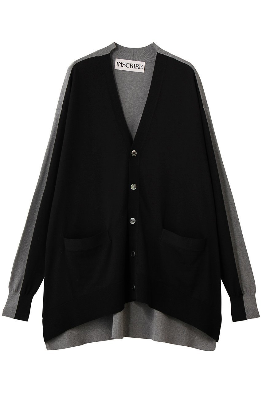 【アンスクリア/INSCRIRE】のコットン 16G オーバー サイズ V ネック カーディガン インテリア・キッズ・メンズ・レディースファッション・服の通販 founy(ファニー) 　ファッション　Fashion　レディースファッション　Fashion for Women　トップス・カットソー　Cut & Sew Tops　ニット　Knit Tops & Sweaters　カーディガン・羽織り　Layered Style Cardigans　カーディガン　Cardigan, Knitwear　新作・新入荷　New Arrivals / New In　無地　Plain, Solid Color　ブラック×グレー|ID: prp329100004873233 ipo3291000000036348140