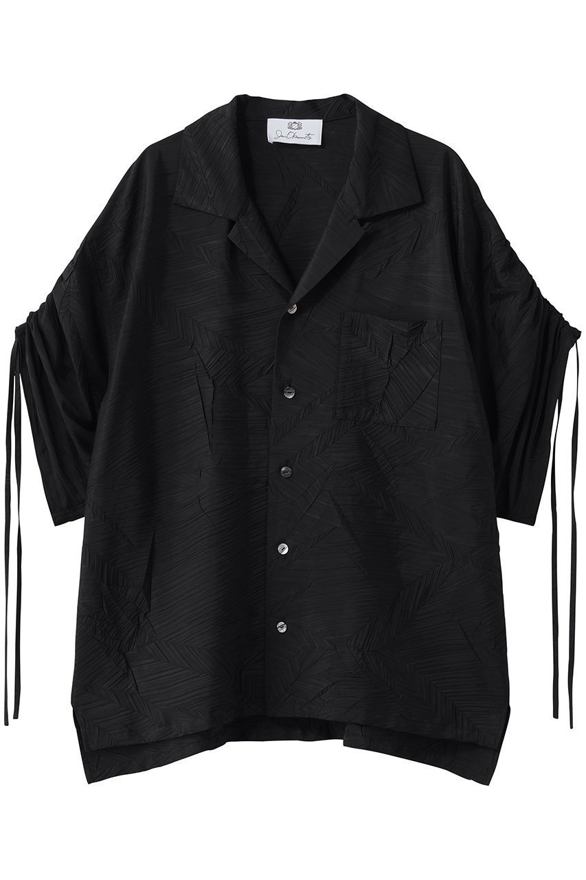 【ジュン オカモト/JUN OKAMOTO】のプリーツデシン オープンカラーブラウス インテリア・キッズ・メンズ・レディースファッション・服の通販 founy(ファウニー) 　ファッション　Fashion　レディースファッション　Fashion for Women　トップス・カットソー　Cut & Sew Tops　シャツ・ブラウス・オフィスカジュアル　Elegant Blouses & Button-Ups　ショート　Short, Short Length　スリーブ　Sleeve, Long Sleeve / Short Sleeve　デニム　Denim, Jeans Material　プリーツ　Pleats, Pleated　リラックス　Relax, Relaxed Fit　ワイド　Wide, Wide Fit　ブラック|ID: prp329100004873268 ipo3291000000036728369