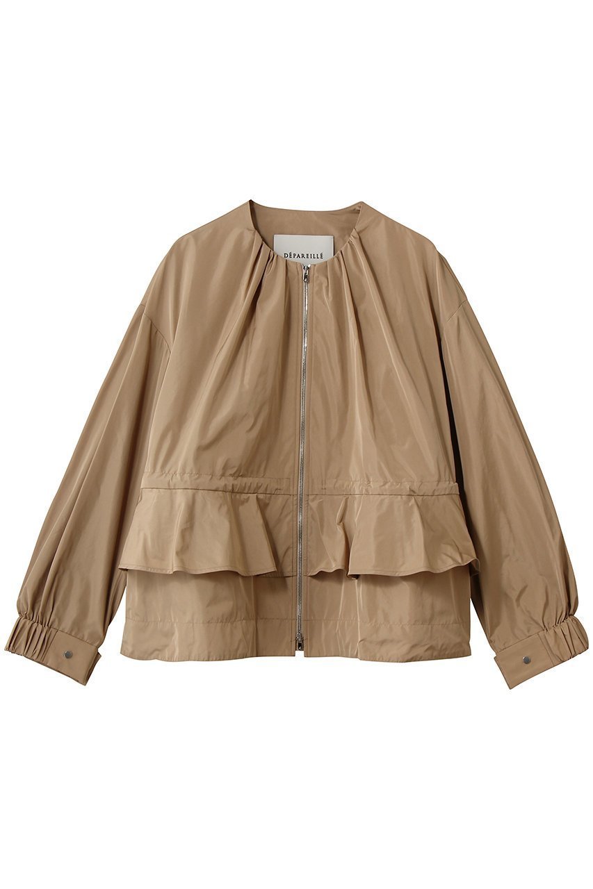 【デパリエ/DEPAREILLE】のタフタギャザーノーカラージャケット インテリア・キッズ・メンズ・レディースファッション・服の通販 founy(ファニー) 　ファッション　Fashion　レディースファッション　Fashion for Women　アウター　Coat / Outerwear Collection　レディースジャケット・軽アウター　Jackets　ノーカラージャケット / シンプル上品コーデ　Collarless Jackets　ギャザー　Gathered, Ruffled　シンプル　Simple, Minimal　ジャケット　Jacket, Outerwear　タフタ　Taffeta, Structured Fabric　フェミニン　Feminine, Girly　フリル　Frill, Ruffle　エレガント 上品　Elegant　新作・新入荷　New Arrivals / New In　ベージュ|ID: prp329100004873287 ipo3291000000036348533