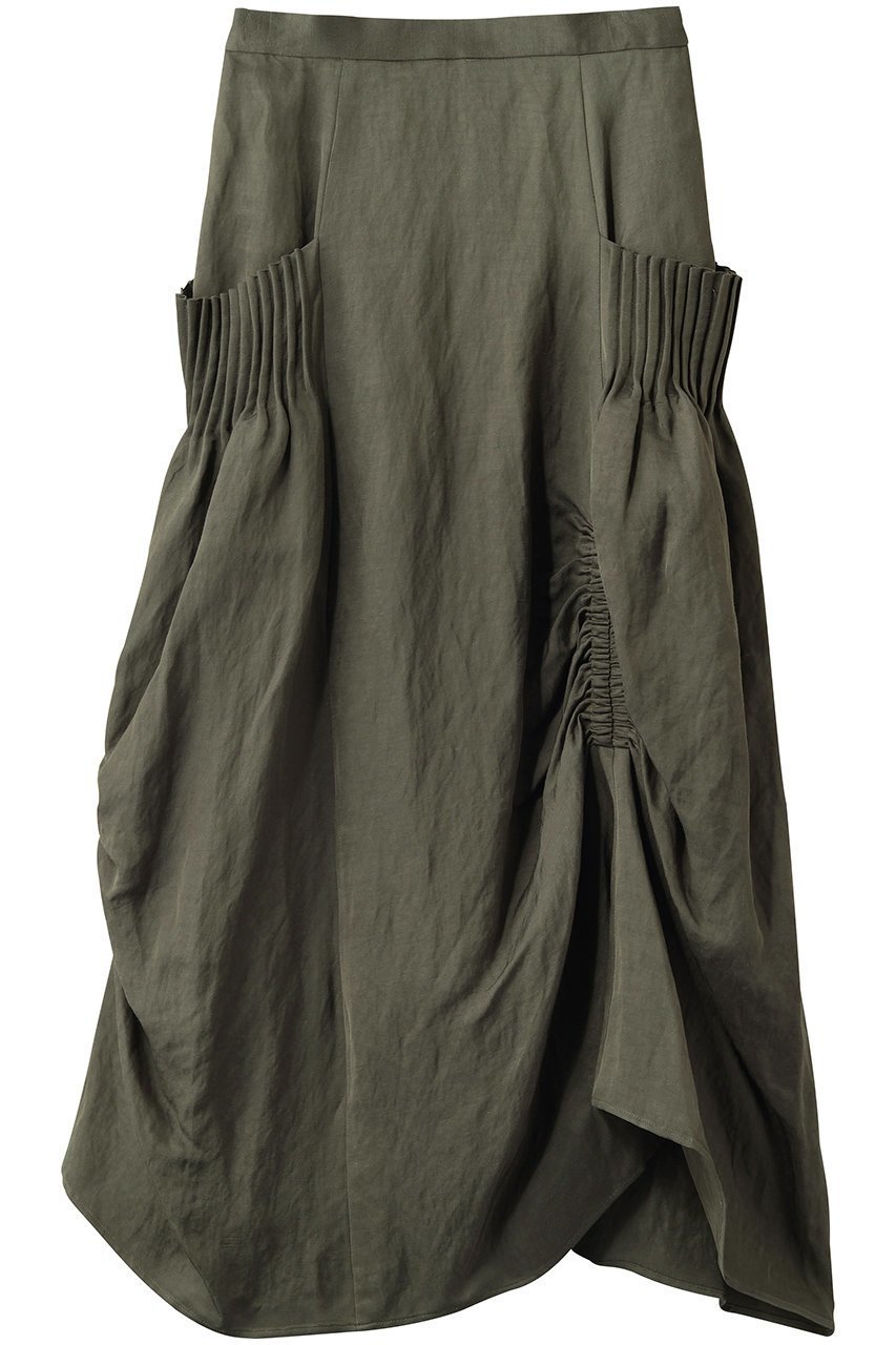 【その他のブランド/Other】のレーヨンリネンツイル ギャザードレープスカート インテリア・キッズ・メンズ・レディースファッション・服の通販 founy(ファニー) 　ファッション　Fashion　レディースファッション　Fashion for Women　スカート　Skirts　ロングスカート　Long Skirts / Maxi & Midi Skirts　おすすめ　Recommended / Our Picks　アシンメトリー　Asymmetrical Style　ギャザー　Gathered, Ruffled　シンプル　Simple, Minimal　セットアップ　Set-Up, Coordinated Outfit　ツイル　Twist, Twisted Detail　ドレープ　Drape, Draping Fabric　ブルゾン　Blouson, Bomber Jacket　リネン　Linen, Linen Fabric　ロング　Long, Long-Length　エレガント 上品　Elegant　新作・新入荷　New Arrivals / New In　カーキ|ID: prp329100004873298 ipo3291000000036348643