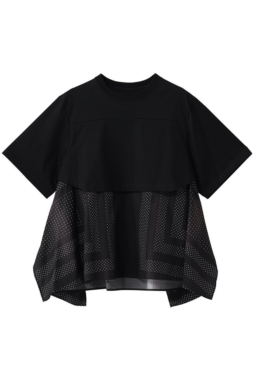 【その他のブランド/Other】のドッキングプリントTシャツ インテリア・キッズ・メンズ・レディースファッション・服の通販 founy(ファニー) 　ファッション　Fashion　レディースファッション　Fashion for Women　トップス・カットソー　Cut & Sew Tops　シャツ・ブラウス・オフィスカジュアル　Elegant Blouses & Button-Ups　ロングTシャツ・Tシャツ　Longline T-Shirts & Tees　カットソー・ベーシックTシャツ　Cut-and-Sewn Tops / Stretch Tees & Basics　ショーツ　Shorts, Short Pants　ショート　Short, Short Length　シンプル　Simple, Minimal　スリーブ　Sleeve, Long Sleeve / Short Sleeve　ダウン　Down, Puffer　デニム　Denim, Jeans Material　ドッキング　Docking, Mixed Material　ドット　Polka Dot, Dot Pattern　フロント　Front, Front Design　プリント　Print, Printed Pattern　ボックス　Boxy, Box Shape　リラックス　Relax, Relaxed Fit　エレガント 上品　Elegant　新作・新入荷　New Arrivals / New In　無地　Plain, Solid Color　ブラック|ID: prp329100004873303 ipo3291000000036348679