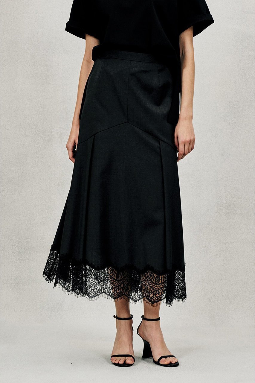 【オブリオ/AUBRIOT】のラグジュアリーウーステッドスカート インテリア・キッズ・メンズ・レディースファッション・服の通販 founy(ファニー) 　ファッション　Fashion　レディースファッション　Fashion for Women　スカート　Skirts　ロングスカート　Long Skirts / Maxi & Midi Skirts　なめらか　Smooth, Silky Texture　イタリア　Italy　エレガント 上品　Elegant　スーツ　Suit, Formalwear　フレア　Flare, Flared　レース　Lace, Lace Fabric　ロング　Long, Long-Length　新作・新入荷　New Arrivals / New In　チャコールグレー|ID: prp329100004873404 ipo3291000000036894981