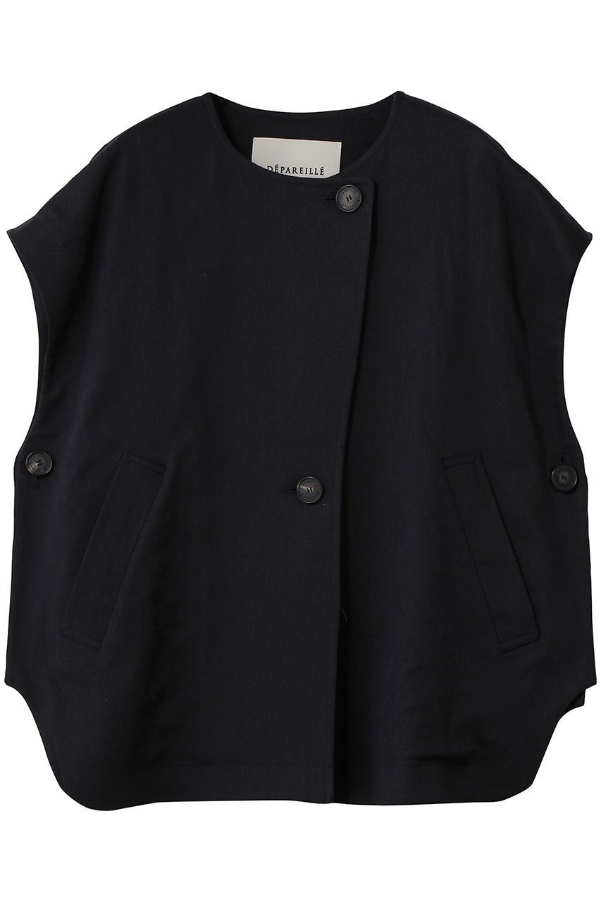 【デパリエ/DEPAREILLE】のヴィスコースリネンポンチョジレ インテリア・キッズ・メンズ・レディースファッション・服の通販 founy(ファニー) 　ファッション　Fashion　レディースファッション　Fashion for Women　アウター　Coat / Outerwear Collection　レディースジャケット・軽アウター　Jackets　ポンチョ・ケープコート　Ponchos & Capes　ジャケット　Jacket, Outerwear　ベスト　Vest, Waistcoat　リネン　Linen, Linen Fabric　リュクス　Luxury, Elegant, High-End, Chic　ネイビー|ID: prp329100004873411 ipo3291000000036894996