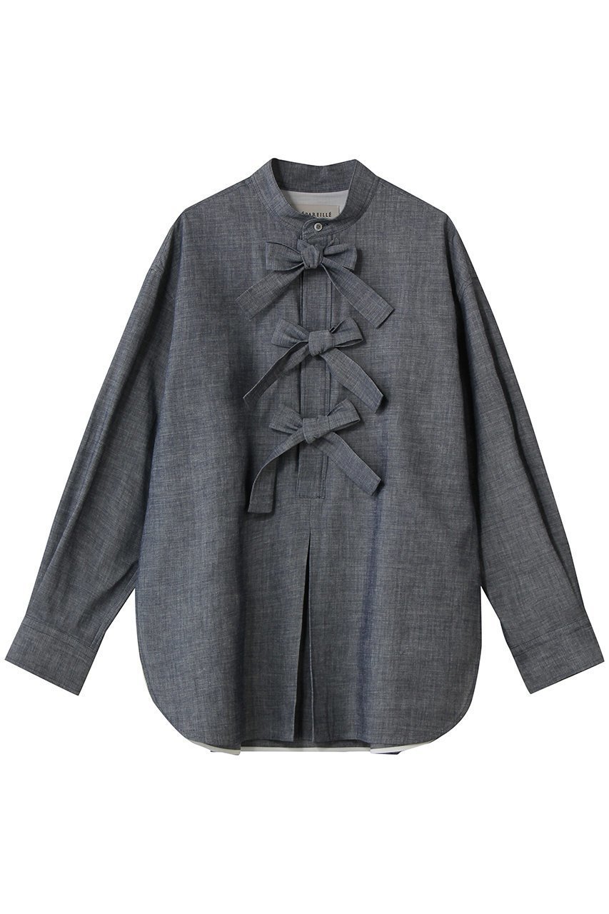 【デパリエ/DEPAREILLE】の4.5ozデニムトリプルリボンブラウス インテリア・キッズ・メンズ・レディースファッション・服の通販 founy(ファニー) 　ファッション　Fashion　レディースファッション　Fashion for Women　トップス・カットソー　Cut & Sew Tops　シャツ・ブラウス・オフィスカジュアル　Elegant Blouses & Button-Ups　スリーブ　Sleeve, Long Sleeve / Short Sleeve　デニム　Denim, Jeans Material　パーティ　Party, Party Style　リボン　Ribbon, Bow　ロング　Long, Long-Length　新作・新入荷　New Arrivals / New In　インディゴ|ID: prp329100004873420 ipo3291000000036349711