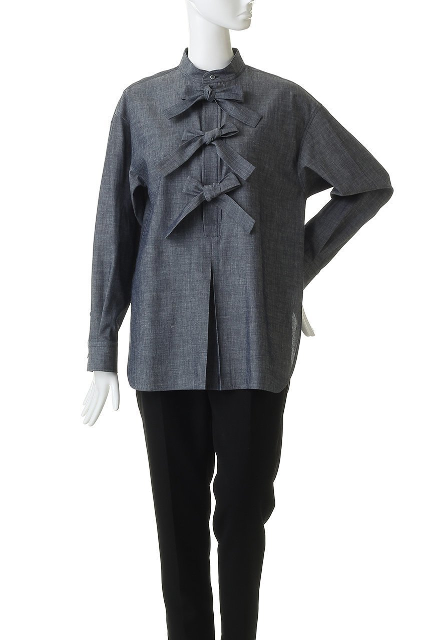 【デパリエ/DEPAREILLE】の4.5ozデニムトリプルリボンブラウス 人気、トレンドファッション・服の通販 founy(ファニー) 　ファッション　Fashion　レディースファッション　Fashion for Women　トップス・カットソー　Cut & Sew Tops　シャツ・ブラウス・オフィスカジュアル　Elegant Blouses & Button-Ups　スリーブ　Sleeve, Long Sleeve / Short Sleeve　デニム　Denim, Jeans Material　パーティ　Party, Party Style　リボン　Ribbon, Bow　ロング　Long, Long-Length　新作・新入荷　New Arrivals / New In　other-2|ID: prp329100004873420 ipo3291000000036349713