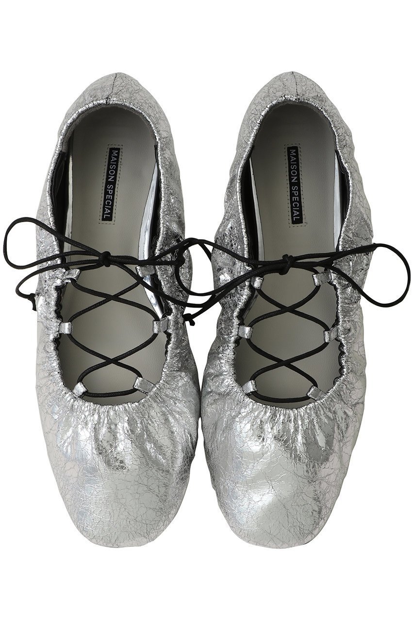 【メゾンスペシャル/MAISON SPECIAL】のLace-Up Gathered Flat Shoes/レースアップギャザーフラットシューズ インテリア・キッズ・メンズ・レディースファッション・服の通販 founy(ファウニー) 　ファッション　Fashion　レディースファッション　Fashion for Women　ギャザー　Gathered, Ruffled　シューズ　Shoes, Footwear　シルバー　Silver, Metallic Silver　トレンド　Trend, Trending Now　バランス　Balance, Style Balance　バレエ　Ballet, Ballet Style　フラット　Flat, Flat Shoes　レース　Lace, Lace Fabric　SLV(シルバー)|ID: prp329100004873492 ipo3291000000036955324