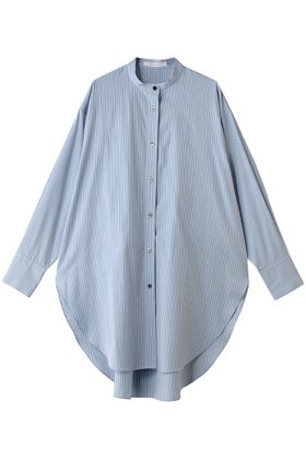 【プレインピープル/PLAIN PEOPLE】のハイカウントストライプバンドカラーシャツ 人気、トレンドファッション・服の通販 founy(ファニー) ファッション Fashion レディースファッション Fashion for Women トップス・カットソー Cut & Sew Tops シャツ・ブラウス・オフィスカジュアル Elegant Blouses & Button-Ups スリット Slit, Slit Detail スリーブ Sleeve, Long Sleeve / Short Sleeve チュニック Tunic, Long Top ロング Long, Long-Length エレガント 上品 Elegant 新作・新入荷 New Arrivals / New In |ID:prp329100004873520
