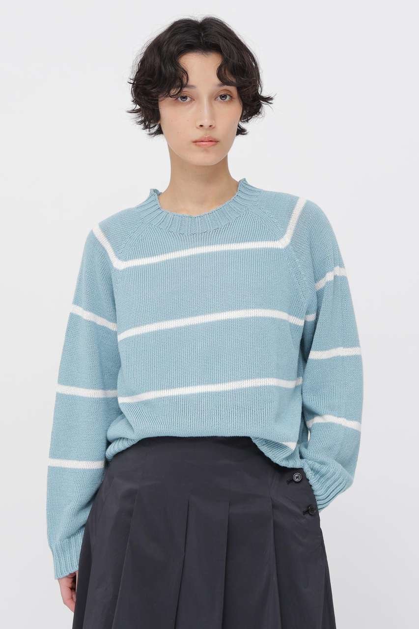 【マーガレットハウエル/MARGARET HOWELL】のLINEN COTTON KNITWEAR インテリア・キッズ・メンズ・レディースファッション・服の通販 founy(ファニー) 　ファッション　Fashion　レディースファッション　Fashion for Women　トップス・カットソー　Cut & Sew Tops　ニット　Knit Tops & Sweaters　カジュアルプルオーバー・ニットトップス　Pullovers & Knit Tops / Casual Pullovers　ストライプ　Stripe, Striped Pattern　スリーブ　Sleeve, Long Sleeve / Short Sleeve　リネン　Linen, Linen Fabric　ワイド　Wide, Wide Fit　グリーン|ID: prp329100004873718 ipo3291000000036492817