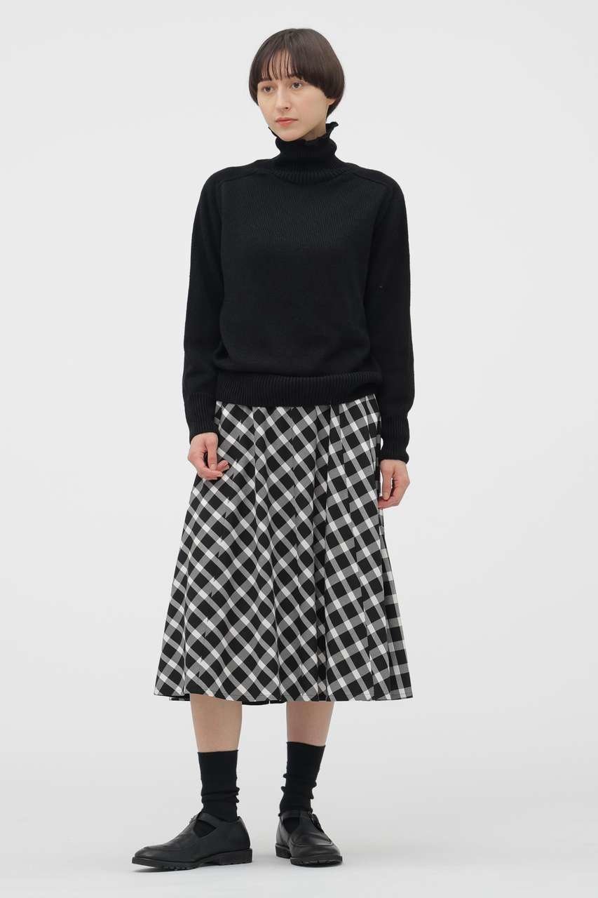 【マーガレットハウエル/MARGARET HOWELL】のCOTTON CHECK SKIRT インテリア・キッズ・メンズ・レディースファッション・服の通販 founy(ファニー) ファッション Fashion レディースファッション Fashion for Women スカート Skirts ロングスカート Long Skirts / Maxi & Midi Skirts チェック Check, Plaid, Tartan フレア Flare, Flared モノトーン Monotone, Black and White ロング Long, Long-Length 切替 Switching, Contrast Panel 新作・新入荷 New Arrivals / New In ブラック|ID: prp329100004873737 ipo3291000000036352266