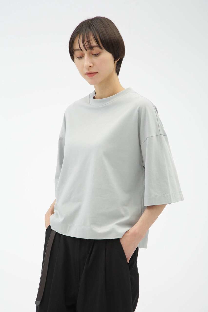 【マーガレットハウエル/MARGARET HOWELL】のLIGHT DENSE COTTON JERSEY インテリア・キッズ・メンズ・レディースファッション・服の通販 founy(ファニー) 　ファッション　Fashion　レディースファッション　Fashion for Women　トップス・カットソー　Cut & Sew Tops　シャツ・ブラウス・オフィスカジュアル　Elegant Blouses & Button-Ups　ロングTシャツ・Tシャツ　Longline T-Shirts & Tees　カットソー・ベーシックTシャツ　Cut-and-Sewn Tops / Stretch Tees & Basics　カットソー　Cut and Sewn Top　ショート　Short, Short Length　スリーブ　Sleeve, Long Sleeve / Short Sleeve　フォルム　Silhouette, Form　エレガント 上品　Elegant　夏　Summer　新作・新入荷　New Arrivals / New In　ブルー|ID: prp329100004873781 ipo3291000000036352568