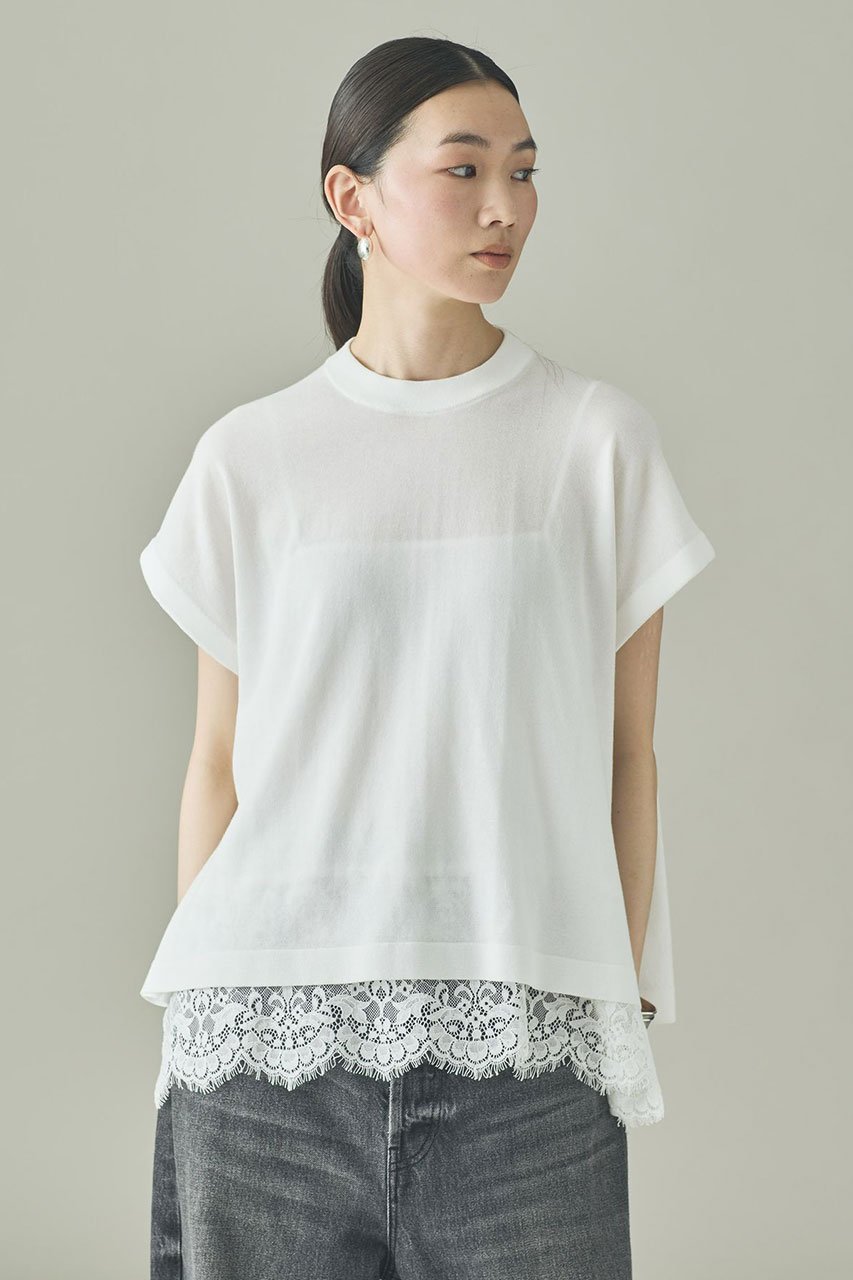 【カレンソロジー/Curensology】のレイヤードレースニットプルオーバー 人気、トレンドファッション・服の通販 founy(ファニー) 　ファッション　Fashion　レディースファッション　Fashion for Women　トップス・カットソー　Cut & Sew Tops　ニット　Knit Tops & Sweaters　カジュアルプルオーバー・ニットトップス　Pullovers & Knit Tops / Casual Pullovers　インナー　Innerwear　キャミソール　Camisole, Spaghetti Strap Top　サテン　Satin, Glossy Fabric　サマー　Summer, Summer Style　スリーブ　Sleeve, Long Sleeve / Short Sleeve　フレンチ　French, French Style　レース　Lace, Lace Fabric　ワイド　Wide, Wide Fit　夏　Summer　新作・新入荷　New Arrivals / New In　 other-1|ID: prp329100004873789 ipo3291000000036352631