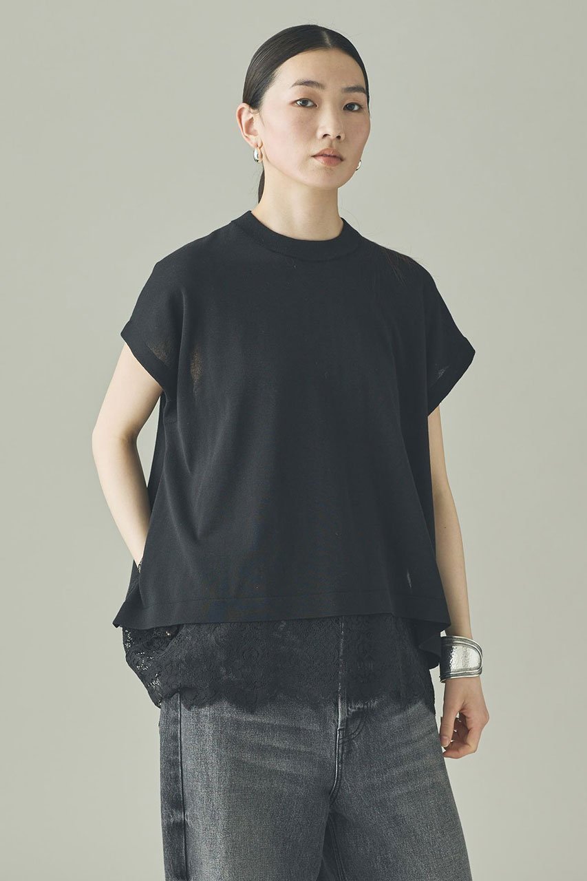 【カレンソロジー/Curensology】のレイヤードレースニットプルオーバー インテリア・キッズ・メンズ・レディースファッション・服の通販 founy(ファニー) 　ファッション　Fashion　レディースファッション　Fashion for Women　トップス・カットソー　Cut & Sew Tops　ニット　Knit Tops & Sweaters　カジュアルプルオーバー・ニットトップス　Pullovers & Knit Tops / Casual Pullovers　インナー　Innerwear　キャミソール　Camisole, Spaghetti Strap Top　サテン　Satin, Glossy Fabric　サマー　Summer, Summer Style　スリーブ　Sleeve, Long Sleeve / Short Sleeve　フレンチ　French, French Style　レース　Lace, Lace Fabric　ワイド　Wide, Wide Fit　夏　Summer　新作・新入荷　New Arrivals / New In　ブラック|ID: prp329100004873789 ipo3291000000036352635