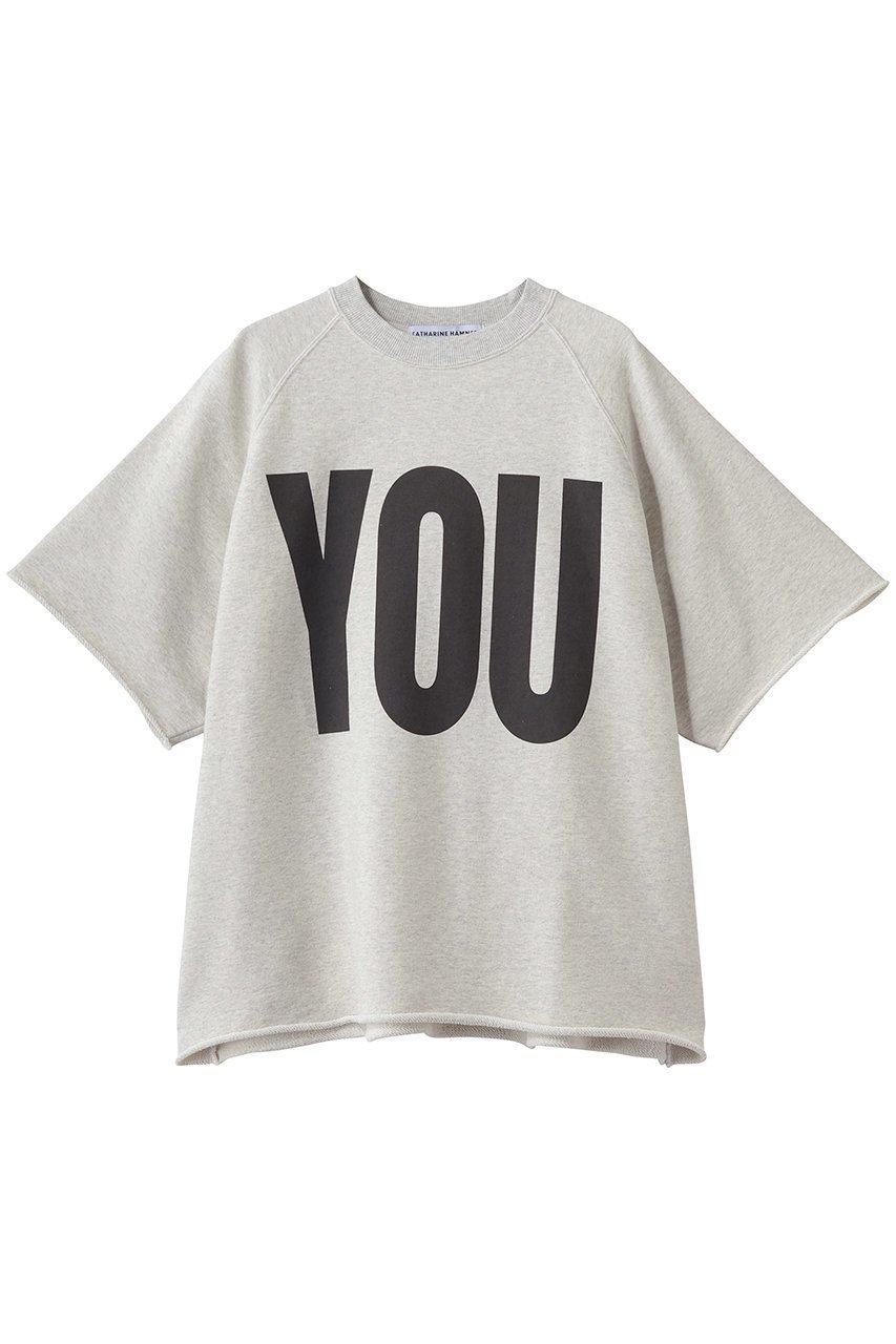 【キャサリンハムネット/KATHARINE HAMNETT LONDON】の【UNISEX】オーガニックコットンカットオフハーフスリーブドスウェットTシャツ インテリア・キッズ・メンズ・レディースファッション・服の通販 founy(ファニー) 　ファッション　Fashion　レディースファッション　Fashion for Women　トップス・カットソー　Cut & Sew Tops　シャツ・ブラウス・オフィスカジュアル　Elegant Blouses & Button-Ups　レディースパーカー・カジュアルフーディー　Casual Hoodies & Sweatshirts　ロングTシャツ・Tシャツ　Longline T-Shirts & Tees　スウェット・クルーネックトップス　Sweatshirts & Crewnecks / Relaxed Fit Sweat Tops　カットソー・ベーシックTシャツ　Cut-and-Sewn Tops / Stretch Tees & Basics　ユニセックス　Unisex, Genderless　インナー　Innerwear　カーディガン　Cardigan, Knitwear　ショート　Short, Short Length　ジャケット　Jacket, Outerwear　スリーブ　Sleeve, Long Sleeve / Short Sleeve　フロント　Front, Front Design　新作・新入荷　New Arrivals / New In　ライトグレー(YOU)|ID: prp329100004873804 ipo3291000000036352782