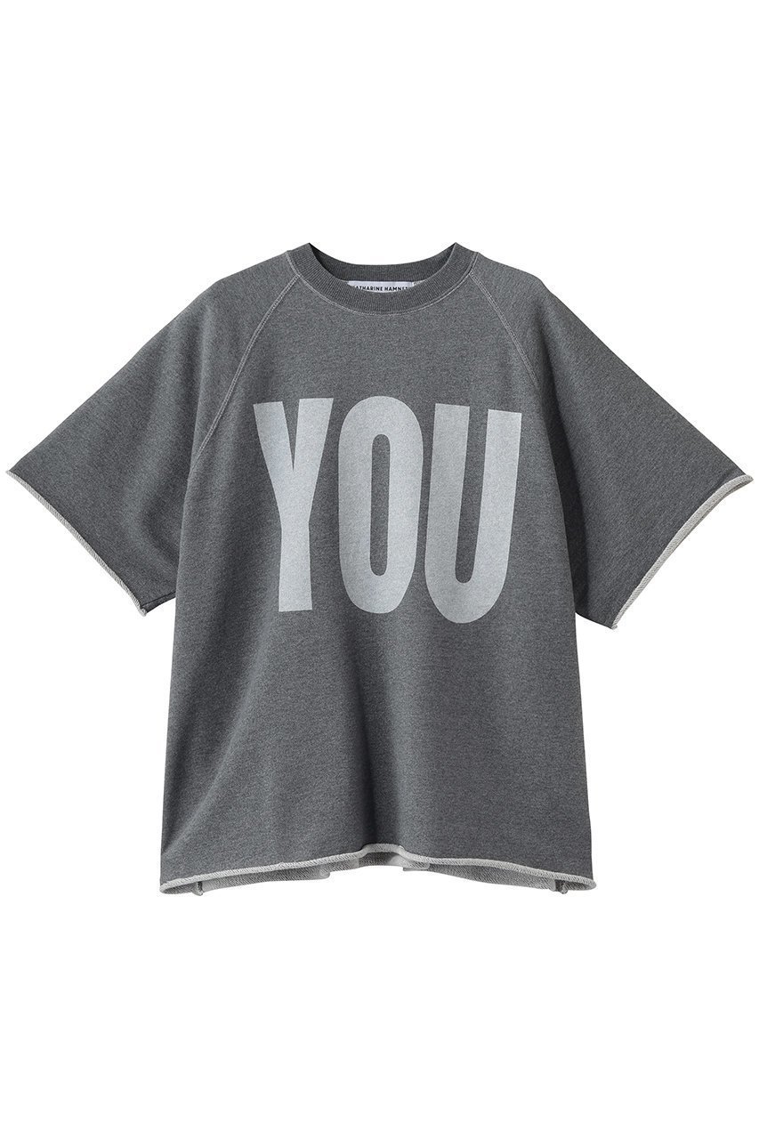 【キャサリンハムネット/KATHARINE HAMNETT LONDON】の【UNISEX】オーガニックコットンカットオフハーフスリーブドスウェットTシャツ インテリア・キッズ・メンズ・レディースファッション・服の通販 founy(ファニー) 　ファッション　Fashion　レディースファッション　Fashion for Women　トップス・カットソー　Cut & Sew Tops　シャツ・ブラウス・オフィスカジュアル　Elegant Blouses & Button-Ups　レディースパーカー・カジュアルフーディー　Casual Hoodies & Sweatshirts　ロングTシャツ・Tシャツ　Longline T-Shirts & Tees　スウェット・クルーネックトップス　Sweatshirts & Crewnecks / Relaxed Fit Sweat Tops　カットソー・ベーシックTシャツ　Cut-and-Sewn Tops / Stretch Tees & Basics　ユニセックス　Unisex, Genderless　インナー　Innerwear　カーディガン　Cardigan, Knitwear　ショート　Short, Short Length　ジャケット　Jacket, Outerwear　スリーブ　Sleeve, Long Sleeve / Short Sleeve　フロント　Front, Front Design　新作・新入荷　New Arrivals / New In　チャコールグレー(YOU)|ID: prp329100004873804 ipo3291000000036352784
