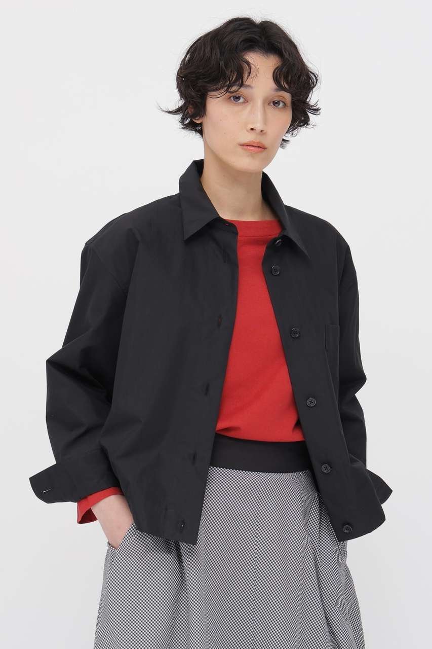 【マーガレットハウエル/MARGARET HOWELL】のCOTTON NYLON POPLIN SHIRT インテリア・キッズ・メンズ・レディースファッション・服の通販 founy(ファニー) ファッション Fashion レディースファッション Fashion for Women トップス・カットソー Cut & Sew Tops シャツ・ブラウス・オフィスカジュアル Elegant Blouses & Button-Ups カフス Cuff Design スリーブ Sleeve, Long Sleeve / Short Sleeve バランス Balance, Style Balance ブルゾン Blouson, Bomber Jacket ポケット Pocket, Pocket Detail ロング Long, Long-Length エレガント 上品 Elegant 新作・新入荷 New Arrivals / New In ブラック|ID: prp329100004873922 ipo3291000000036353746