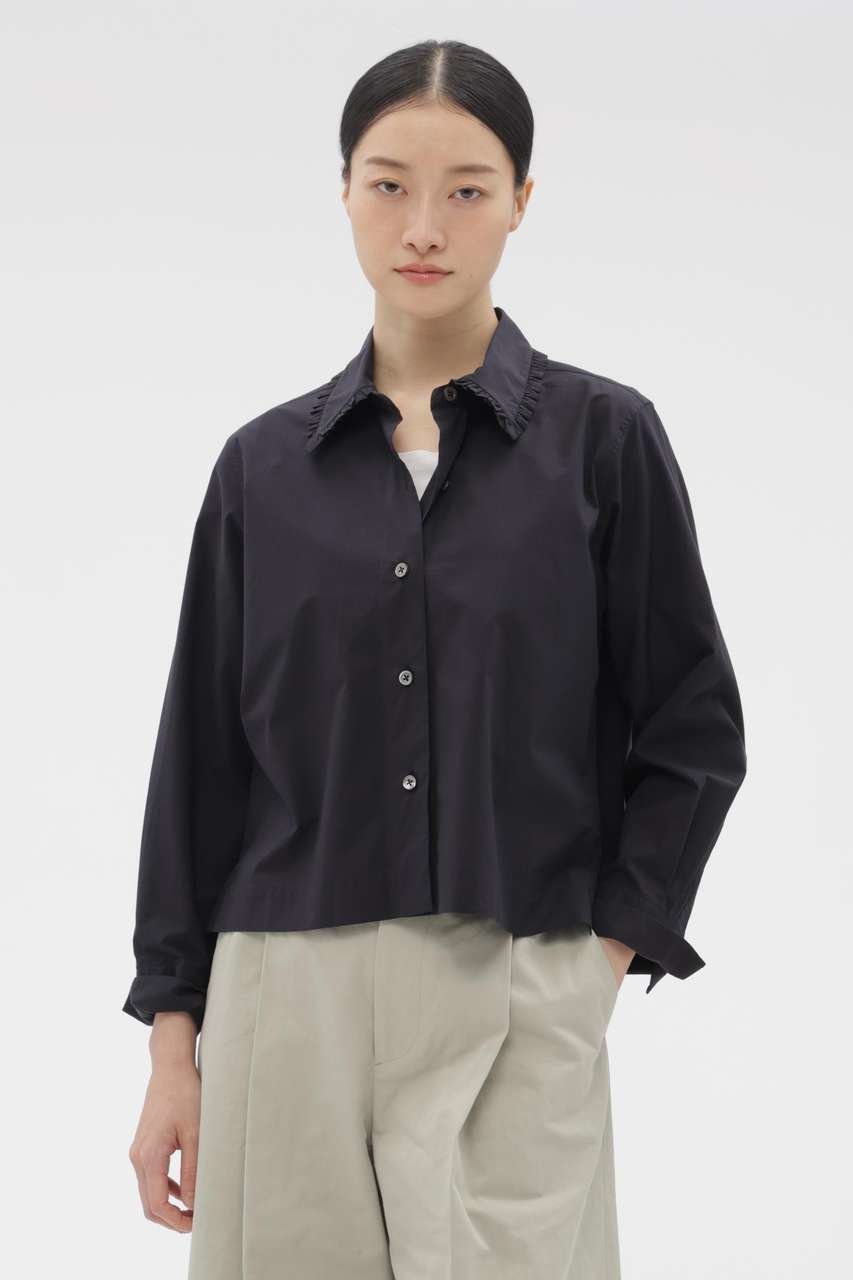 【マーガレットハウエル/MARGARET HOWELL】のSUPER FINE COTTON POPLIN SHIRT インテリア・キッズ・メンズ・レディースファッション・服の通販 founy(ファニー) 　ファッション　Fashion　レディースファッション　Fashion for Women　トップス・カットソー　Cut & Sew Tops　シャツ・ブラウス・オフィスカジュアル　Elegant Blouses & Button-Ups　スリーブ　Sleeve, Long Sleeve / Short Sleeve　バランス　Balance, Style Balance　フリル　Frill, Ruffle　ロング　Long, Long-Length　エレガント 上品　Elegant　新作・新入荷　New Arrivals / New In　ネイビー|ID: prp329100004873928 ipo3291000000036353804