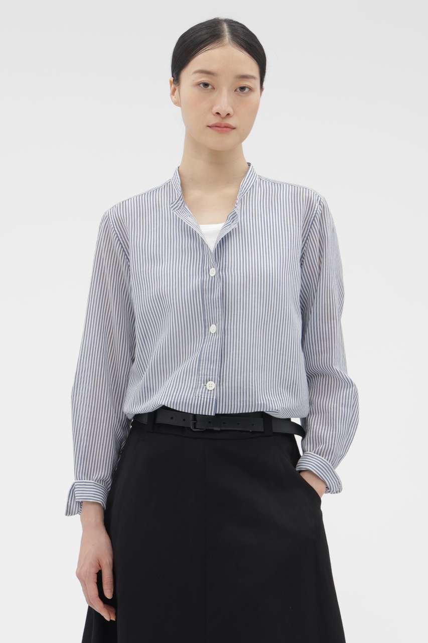 【マーガレットハウエル/MARGARET HOWELL】のCOTTON SILK STRIPE SHIRT インテリア・キッズ・メンズ・レディースファッション・服の通販 founy(ファニー) 　ファッション　Fashion　レディースファッション　Fashion for Women　トップス・カットソー　Cut & Sew Tops　シャツ・ブラウス・オフィスカジュアル　Elegant Blouses & Button-Ups　なめらか　Smooth, Silky Texture　シルク　Silk, 100% Silk　ストライプ　Stripe, Striped Pattern　スリーブ　Sleeve, Long Sleeve / Short Sleeve　バランス　Balance, Style Balance　ロング　Long, Long-Length　ロンドン　London Style, British Inspired　エレガント 上品　Elegant　定番　Standard, Basic Item　新作・新入荷　New Arrivals / New In　ブルー|ID: prp329100004873930 ipo3291000000036353821