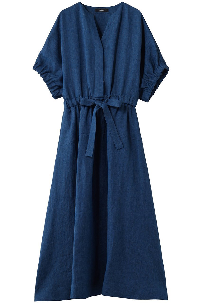 【エブール/ebure】のピュアリネンヘリンボーン ギャザースリーブワンピース インテリア・キッズ・メンズ・レディースファッション・服の通販 founy(ファニー) 　ファッション　Fashion　レディースファッション　Fashion for Women　ワンピース　Dresses　チュニック　Tunic Tops & Dresses　イタリア　Italy　ギャザー　Gathered, Ruffled　チュニック　Tunic, Long Top　リネン　Linen, Linen Fabric　リボン　Ribbon, Bow　エレガント 上品　Elegant　新作・新入荷　New Arrivals / New In　ブルー|ID: prp329100004874005 ipo3291000000036354401