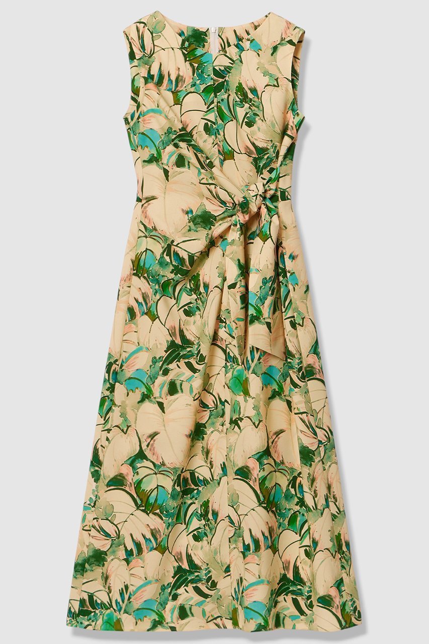 【アルアバイル/allureville】のボタニカルプリントワンピース インテリア・キッズ・メンズ・レディースファッション・服の通販 founy(ファニー) 　ファッション　Fashion　レディースファッション　Fashion for Women　ワンピース　Dresses　チュニック　Tunic Tops & Dresses　シンプル　Simple, Minimal　チュニック　Tunic, Long Top　ドレス　Dress, One-Piece　フォルム　Silhouette, Form　フロント　Front, Front Design　プリント　Print, Printed Pattern　ボタニカル　Botanical, Floral Pattern　リボン　Ribbon, Bow　ロング　Long, Long-Length　エレガント 上品　Elegant　新作・新入荷　New Arrivals / New In　ベージュ|ID: prp329100004874050 ipo3291000000036354789