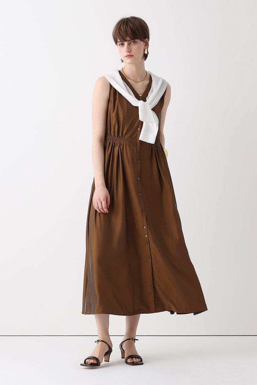 【アルアバイル/allureville】のドロストオープンドレス インテリア・キッズ・メンズ・レディースファッション・服の通販 founy(ファウニー) 　ファッション　Fashion　レディースファッション　Fashion for Women　ワンピース　Dresses　フォーマル・パーティードレス・結婚式用ドレス　Elegant & Casual Dresses　チュニック　Tunic Tops & Dresses　アクセサリー　Fashion Accessories　キュプラ　Cupro, Eco Fabric　シューズ　Shoes, Footwear　チュニック　Tunic, Long Top　ドレープ　Drape, Draping Fabric　ロング　Long, Long-Length　エレガント 上品　Elegant　ブラウン|ID: prp329100004874054 ipo3291000000036895658