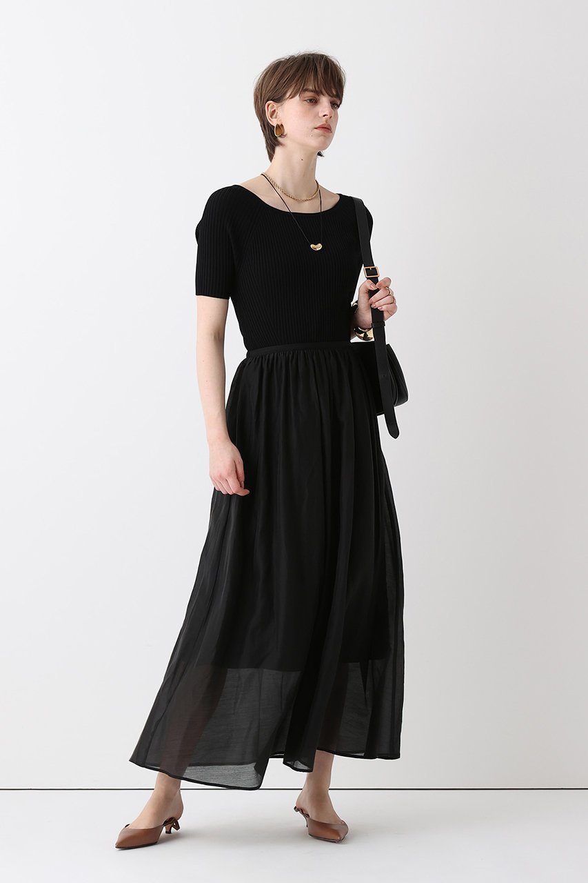 【アルアバイル/allureville】のニットコンビシアオーガンワンピース インテリア・キッズ・メンズ・レディースファッション・服の通販 founy(ファニー) 　ファッション　Fashion　レディースファッション　Fashion for Women　ワンピース　Dresses　チュニック　Tunic Tops & Dresses　シアー　Sheer, See-Through　シルク　Silk, 100% Silk　チュニック　Tunic, Long Top　ドッキング　Docking, Mixed Material　フィット　Fit, Slim Fit　フレア　Flare, Flared　リブニット　Rib Knit, Ribbed Knit　ロング　Long, Long-Length　エレガント 上品　Elegant　新作・新入荷　New Arrivals / New In　ブラック|ID: prp329100004874056 ipo3291000000036354837