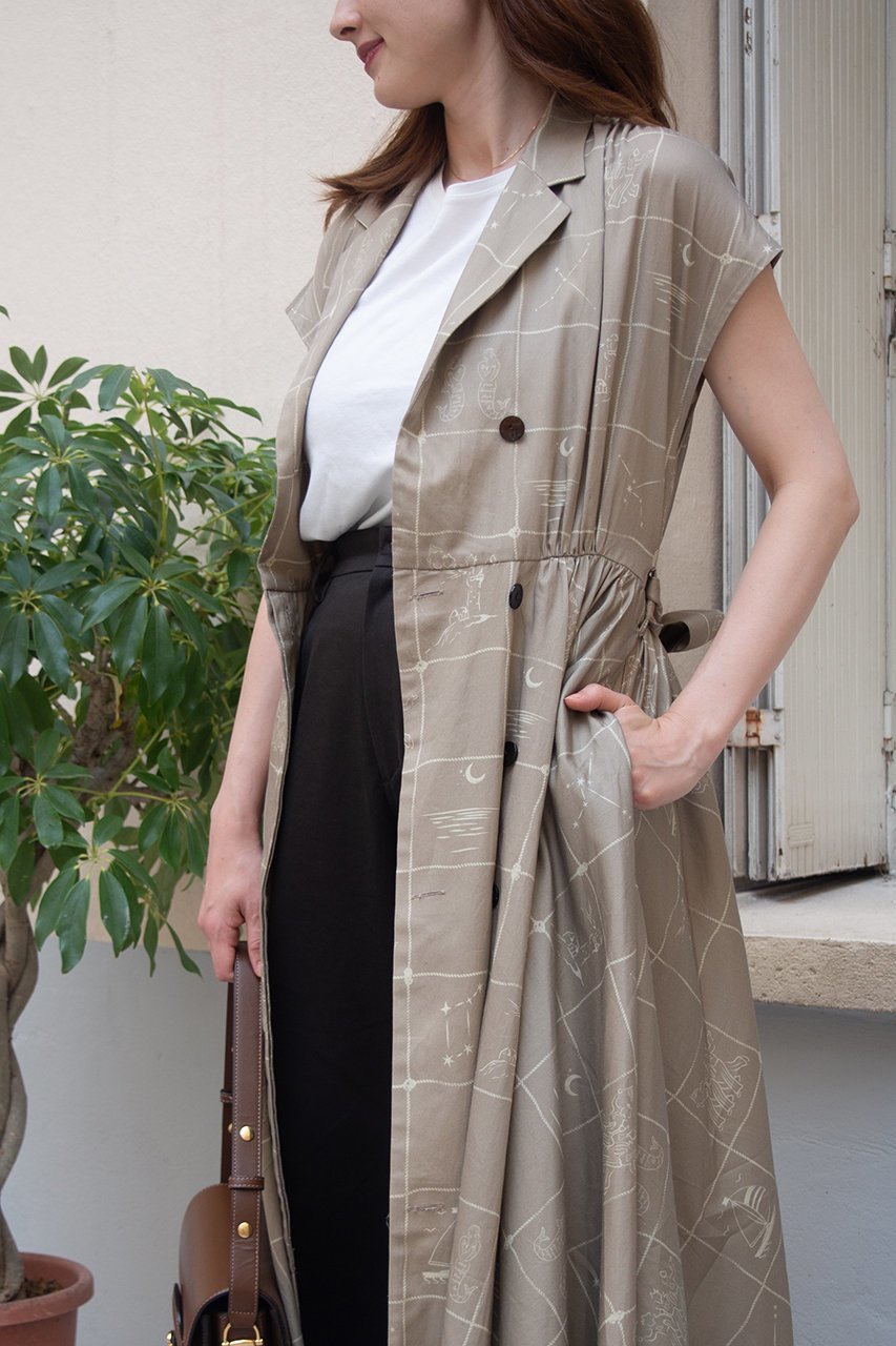 【アロー/aLORS】のRobe marine ”Astrifera” ワンピース 人気、トレンドファッション・服の通販 founy(ファニー) 　ファッション　Fashion　レディースファッション　Fashion for Women　ワンピース　Dresses　チュニック　Tunic Tops & Dresses　ギャザー　Gathered, Ruffled　サテン　Satin, Glossy Fabric　ダブル　Double, Double-Breasted　チュニック　Tunic, Long Top　ドレープ　Drape, Draping Fabric　プリント　Print, Printed Pattern　ロング　Long, Long-Length　夏　Summer　other-5|ID: prp329100004874282 ipo3291000000036356575