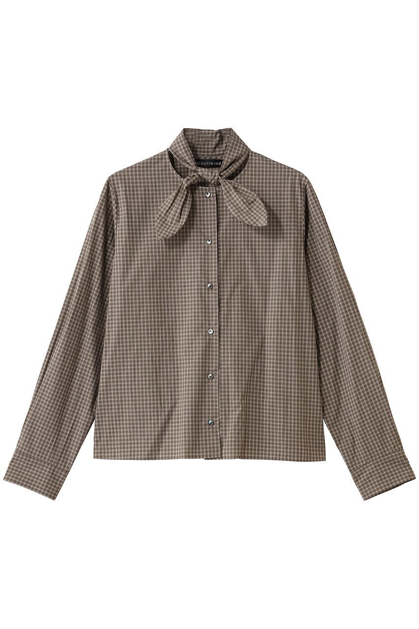 【ミズイロ インド/mizuiro ind】のチェックリボンタイシャツ 人気、トレンドファッション・服の通販 founy(ファニー) 　ファッション　Fashion　レディースファッション　Fashion for Women　トップス・カットソー　Cut & Sew Tops　シャツ・ブラウス・オフィスカジュアル　Elegant Blouses & Button-Ups　コンパクト　Compact, Small Size　ジャケット　Jacket, Outerwear　スリーブ　Sleeve, Long Sleeve / Short Sleeve　チェック　Check, Plaid, Tartan　リボン　Ribbon, Bow　ロング　Long, Long-Length　 other-1|ID: prp329100004874353 ipo3291000000036357134