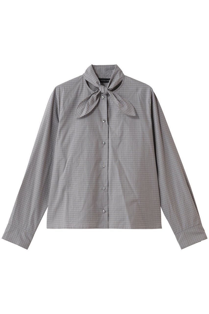 【ミズイロ インド/mizuiro ind】のチェックリボンタイシャツ インテリア・キッズ・メンズ・レディースファッション・服の通販 founy(ファニー) 　ファッション　Fashion　レディースファッション　Fashion for Women　トップス・カットソー　Cut & Sew Tops　シャツ・ブラウス・オフィスカジュアル　Elegant Blouses & Button-Ups　コンパクト　Compact, Small Size　ジャケット　Jacket, Outerwear　スリーブ　Sleeve, Long Sleeve / Short Sleeve　チェック　Check, Plaid, Tartan　リボン　Ribbon, Bow　ロング　Long, Long-Length　gray|ID: prp329100004874353 ipo3291000000036357136