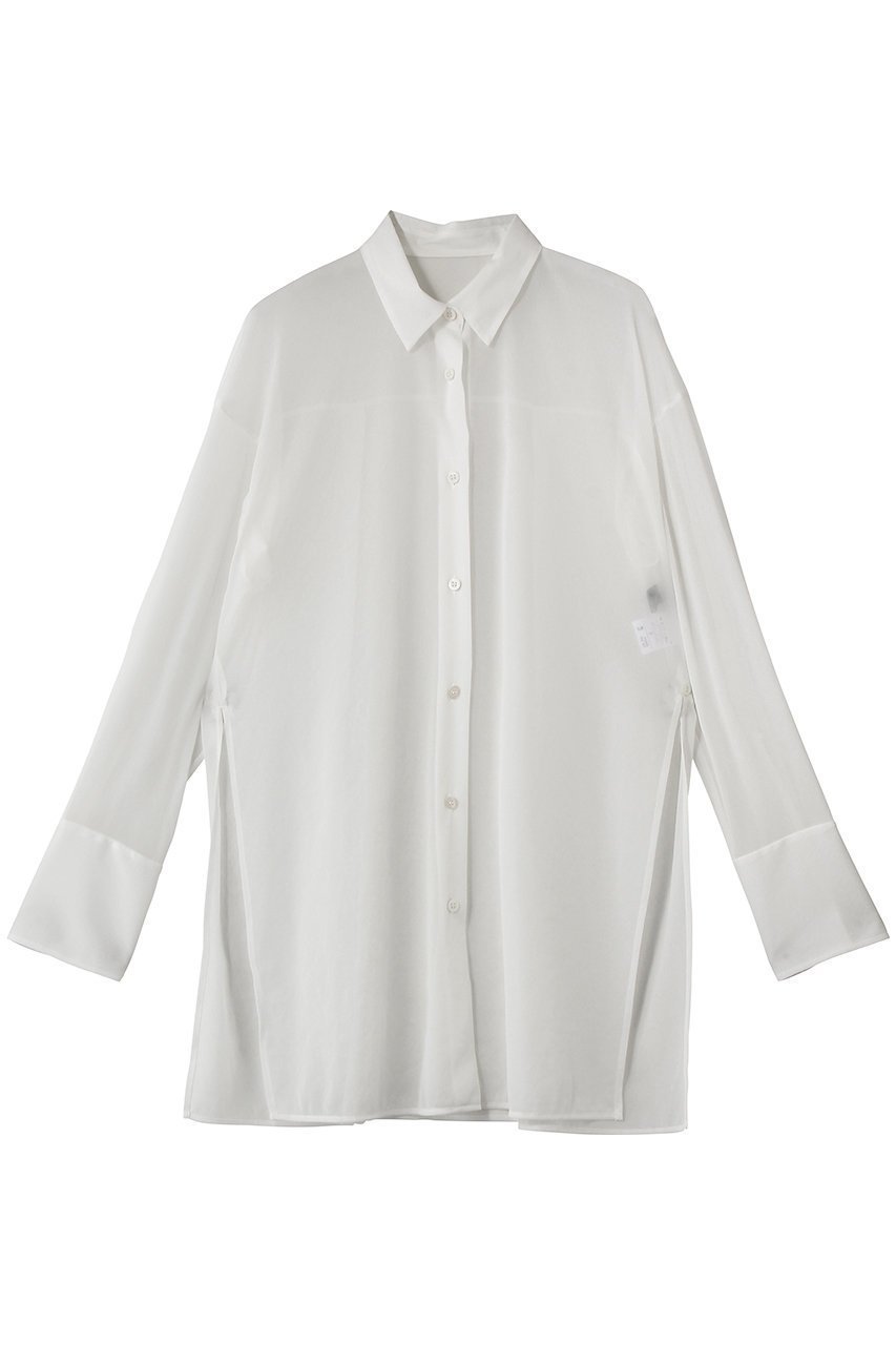 【アンクレイヴ/uncrave】のトリコットシフォン ロングシャツ インテリア・キッズ・メンズ・レディースファッション・服の通販 founy(ファニー) 　ファッション　Fashion　レディースファッション　Fashion for Women　トップス・カットソー　Cut & Sew Tops　シャツ・ブラウス・オフィスカジュアル　Elegant Blouses & Button-Ups　ギャザー　Gathered, Ruffled　シアー　Sheer, See-Through　シフォン　Chiffon, Lightweight Fabric　ストレッチ　Stretch, Stretchy Fabric　スリット　Slit, Slit Detail　スリーブ　Sleeve, Long Sleeve / Short Sleeve　ロング　Long, Long-Length　エレガント 上品　Elegant　オフ|ID: prp329100004874435 ipo3291000000036357772