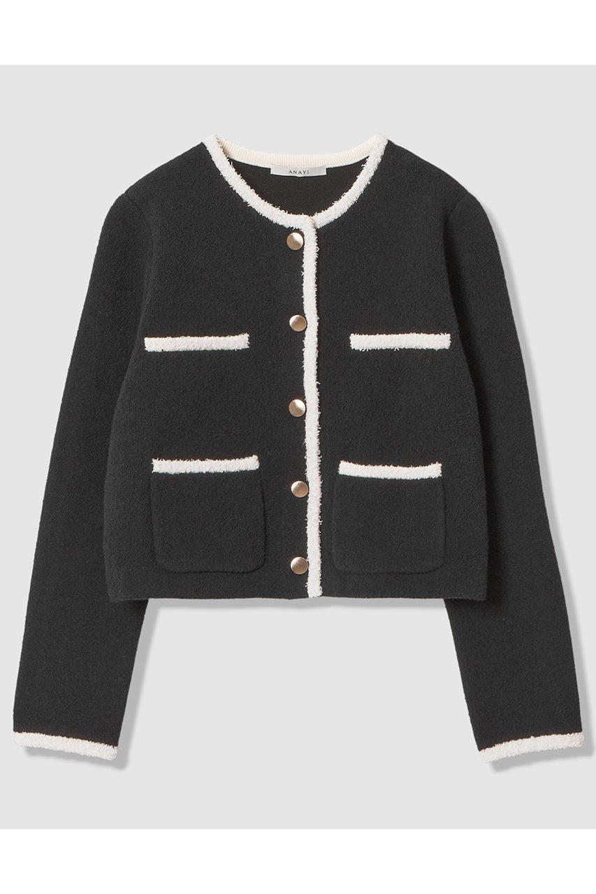 【アナイ/ANAYI】のコットンブークレ配色 カーディガン インテリア・キッズ・メンズ・レディースファッション・服の通販 founy(ファニー) 　ファッション　Fashion　レディースファッション　Fashion for Women　トップス・カットソー　Cut & Sew Tops　ニット　Knit Tops & Sweaters　カーディガン・羽織り　Layered Style Cardigans　おすすめ　Recommended / Our Picks　カーディガン　Cardigan, Knitwear　セットアップ　Set-Up, Coordinated Outfit　ダブル　Double, Double-Breasted　パイピング　Piping, Trim Design　ポケット　Pocket, Pocket Detail　春　Spring　ブラック系|ID: prp329100004874447 ipo3291000000036357879